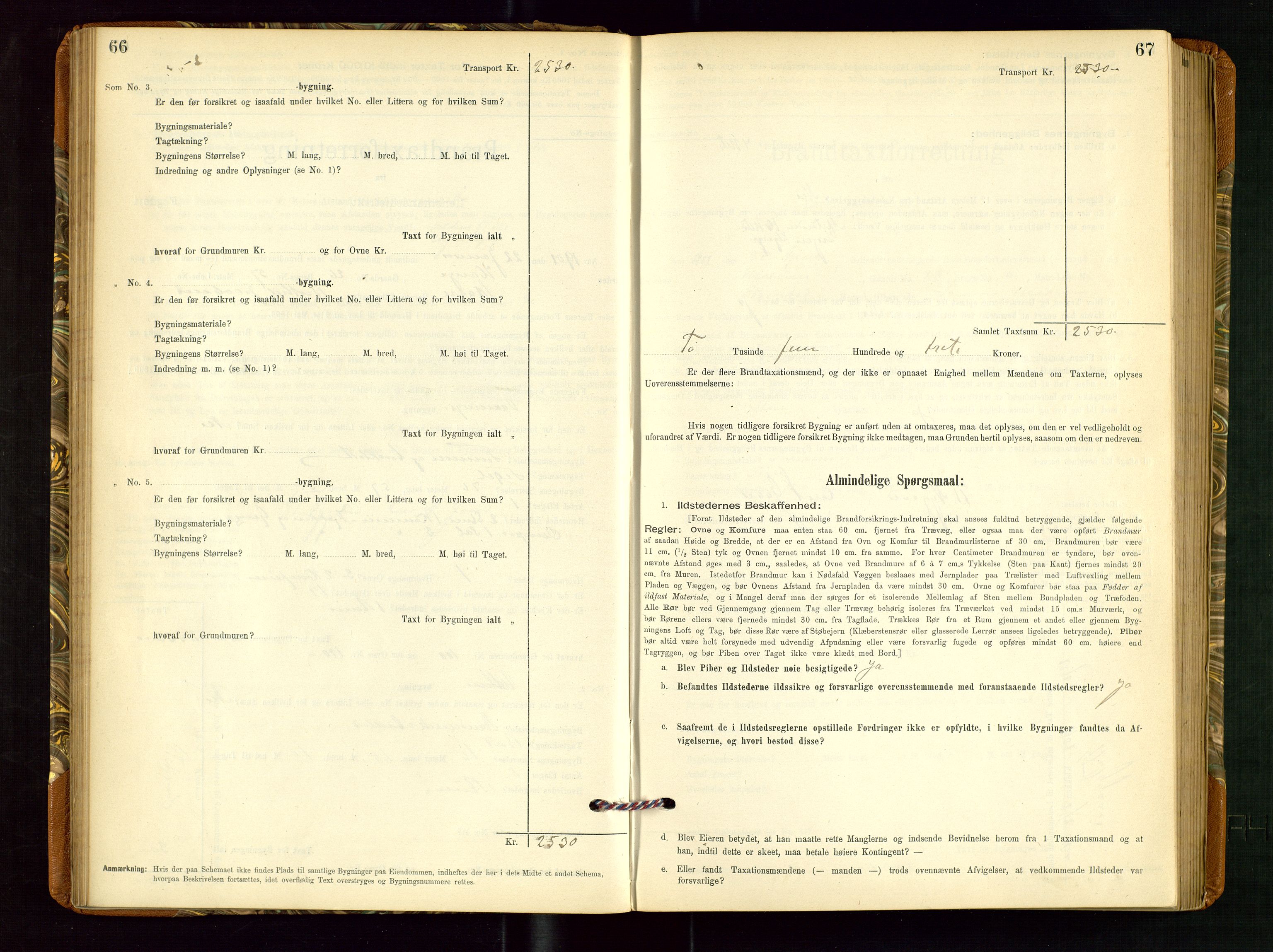 Torvestad lensmannskontor, AV/SAST-A-100307/1/Gob/L0002: "Brandtakstprotokol for Lensmanden i Torvestad", 1900-1905, s. 66-67