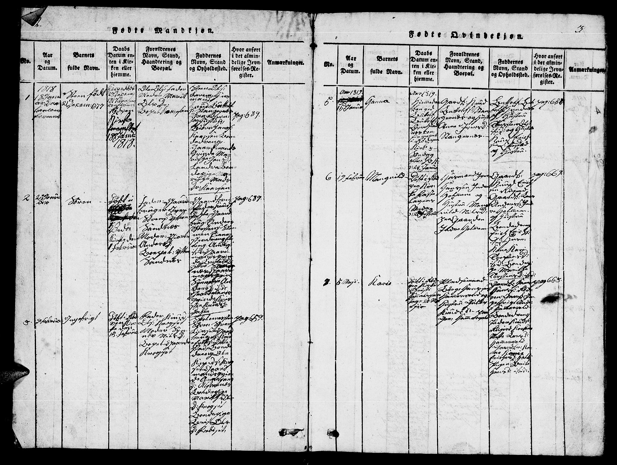 Ministerialprotokoller, klokkerbøker og fødselsregistre - Møre og Romsdal, AV/SAT-A-1454/548/L0613: Klokkerbok nr. 548C01, 1818-1846, s. 2-3