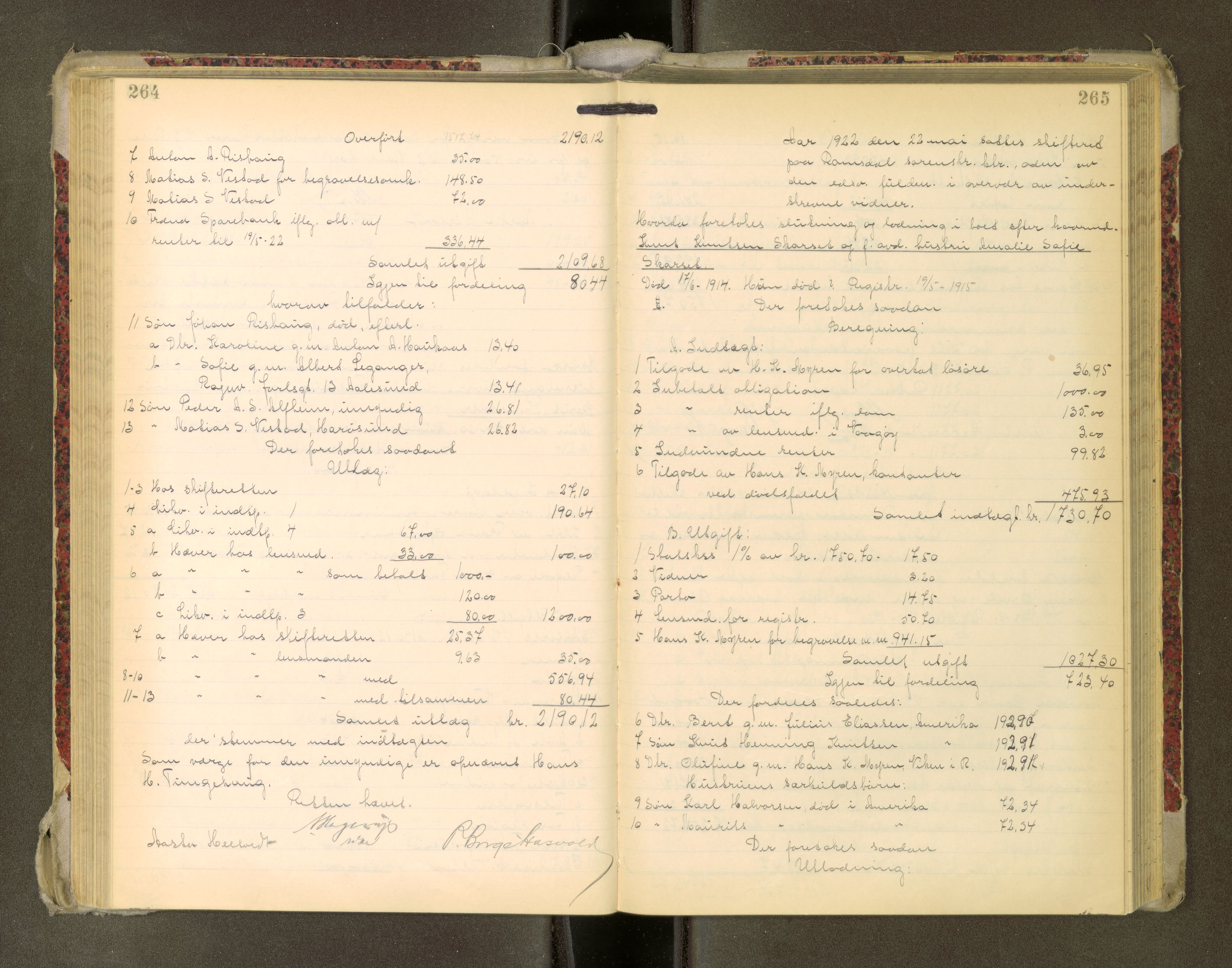 Romsdal sorenskriveri, AV/SAT-A-4149/1/3/3A/L0022: Skifteutlodnings Protokoll, 1920-1924, s. 264-265
