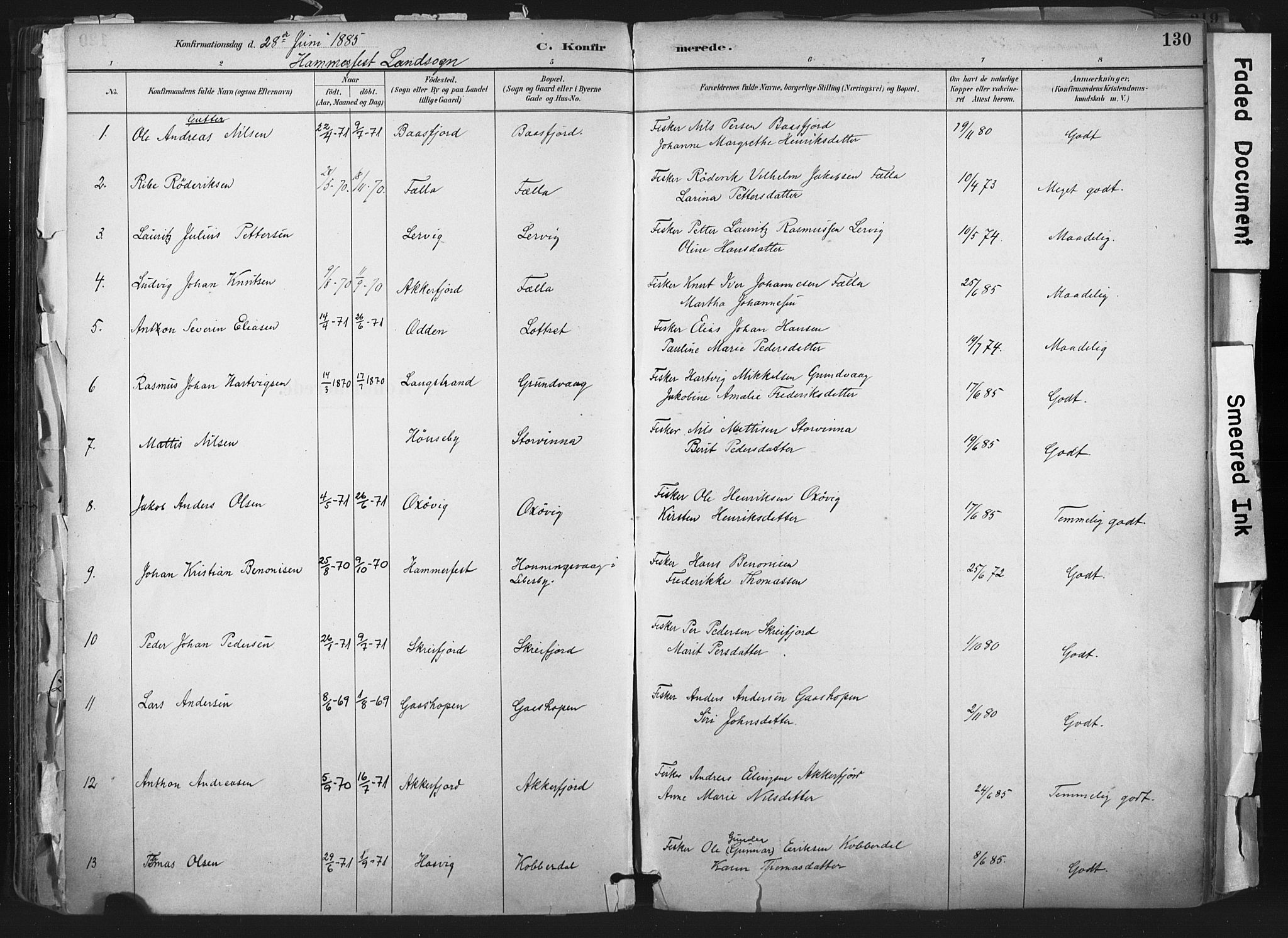 Hammerfest sokneprestkontor, AV/SATØ-S-1347/H/Ha/L0011.kirke: Ministerialbok nr. 11 /1, 1885-1897, s. 130