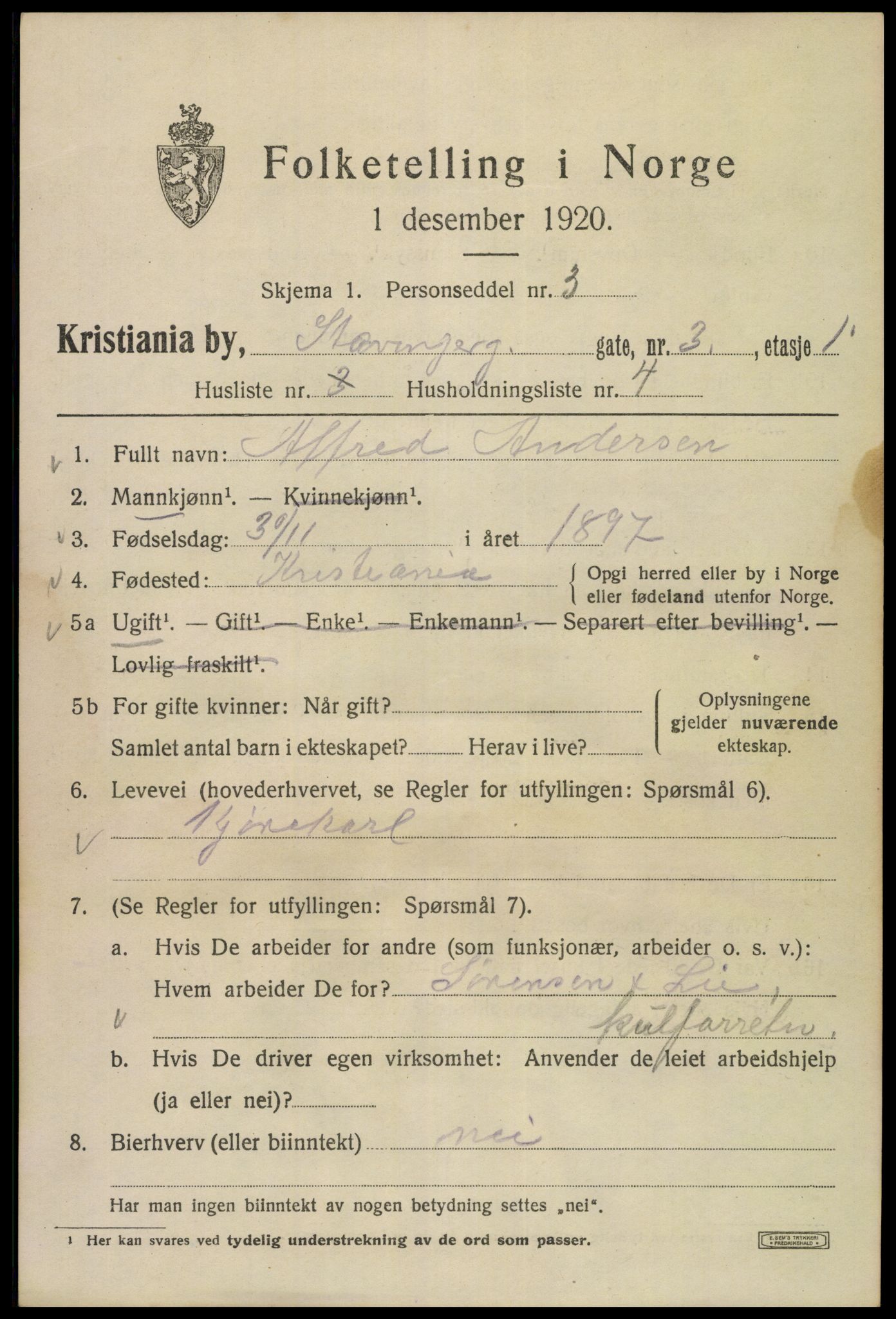 SAO, Folketelling 1920 for 0301 Kristiania kjøpstad, 1920, s. 536411