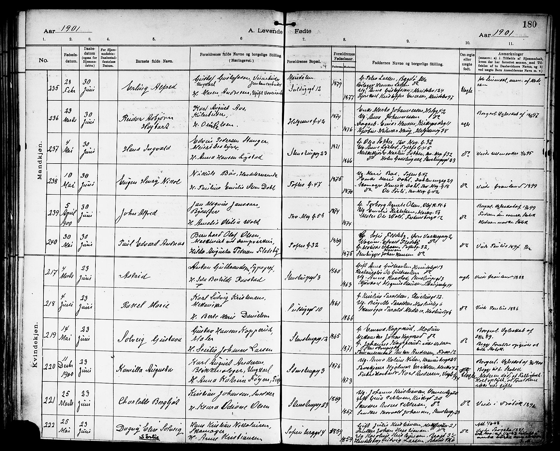 Paulus prestekontor Kirkebøker, AV/SAO-A-10871/F/Fa/L0015: Ministerialbok nr. 15, 1899-1902, s. 180