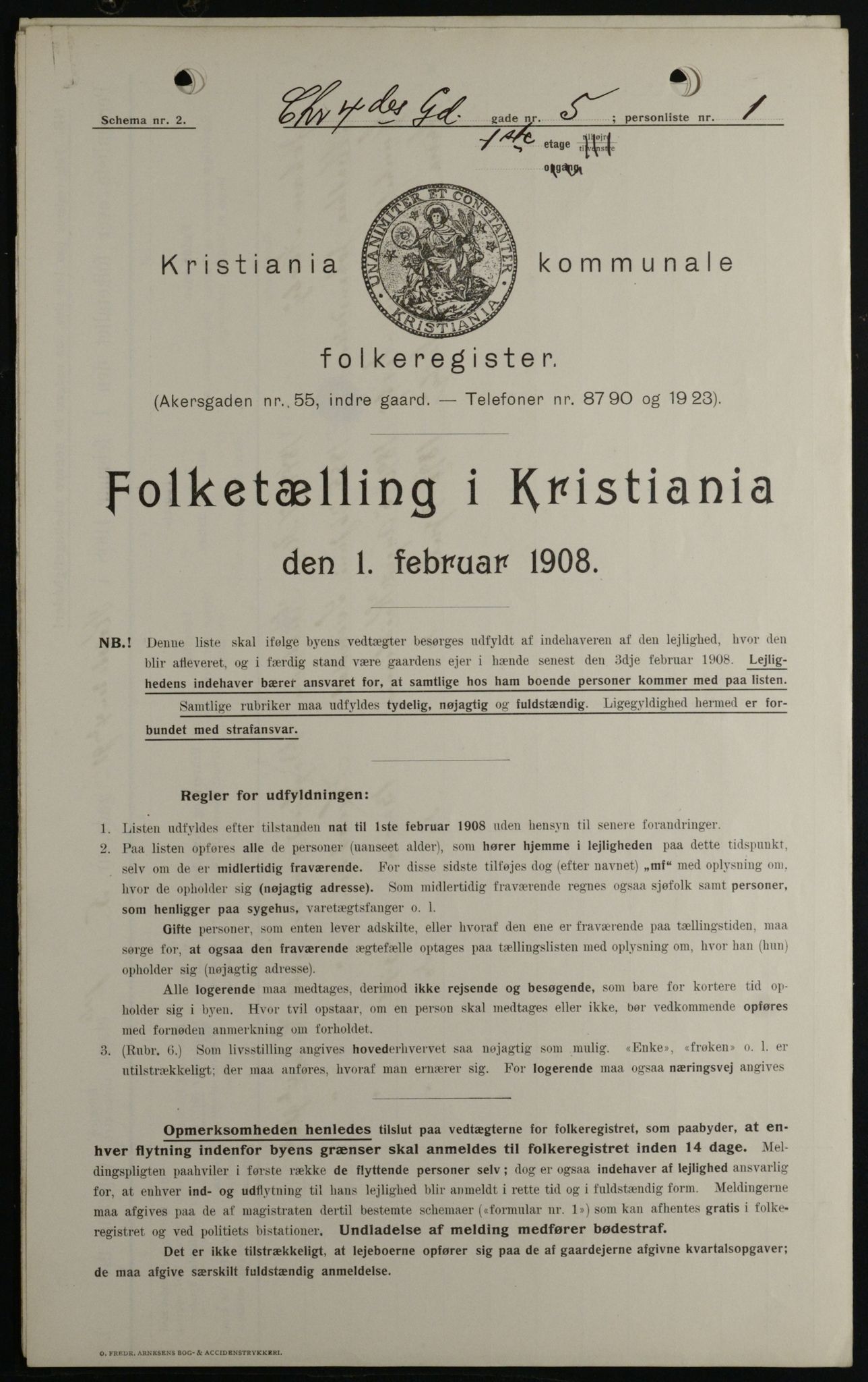 OBA, Kommunal folketelling 1.2.1908 for Kristiania kjøpstad, 1908, s. 48489