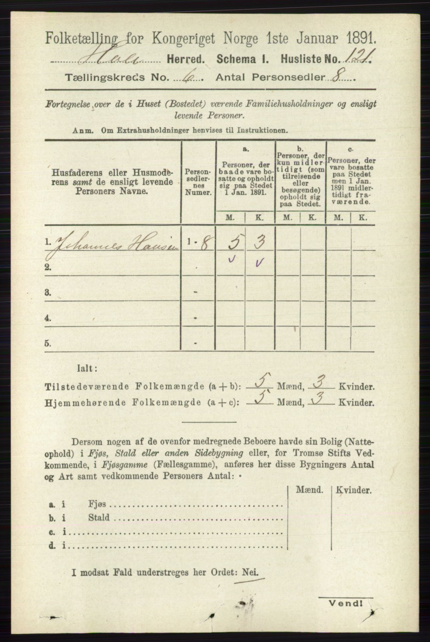 RA, Folketelling 1891 for 0612 Hole herred, 1891, s. 3098