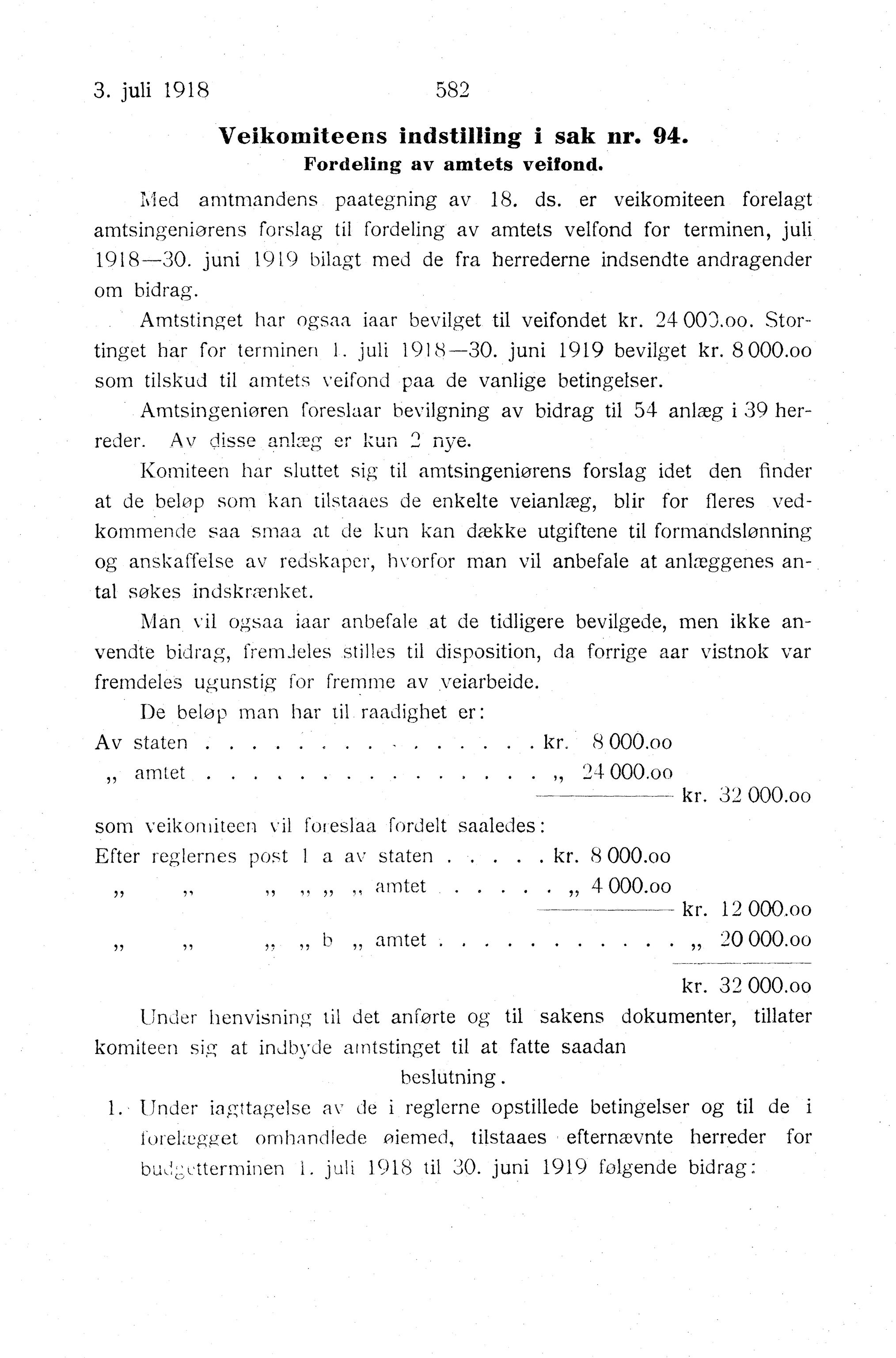 Nordland Fylkeskommune. Fylkestinget, AIN/NFK-17/176/A/Ac/L0041: Fylkestingsforhandlinger 1918, 1918