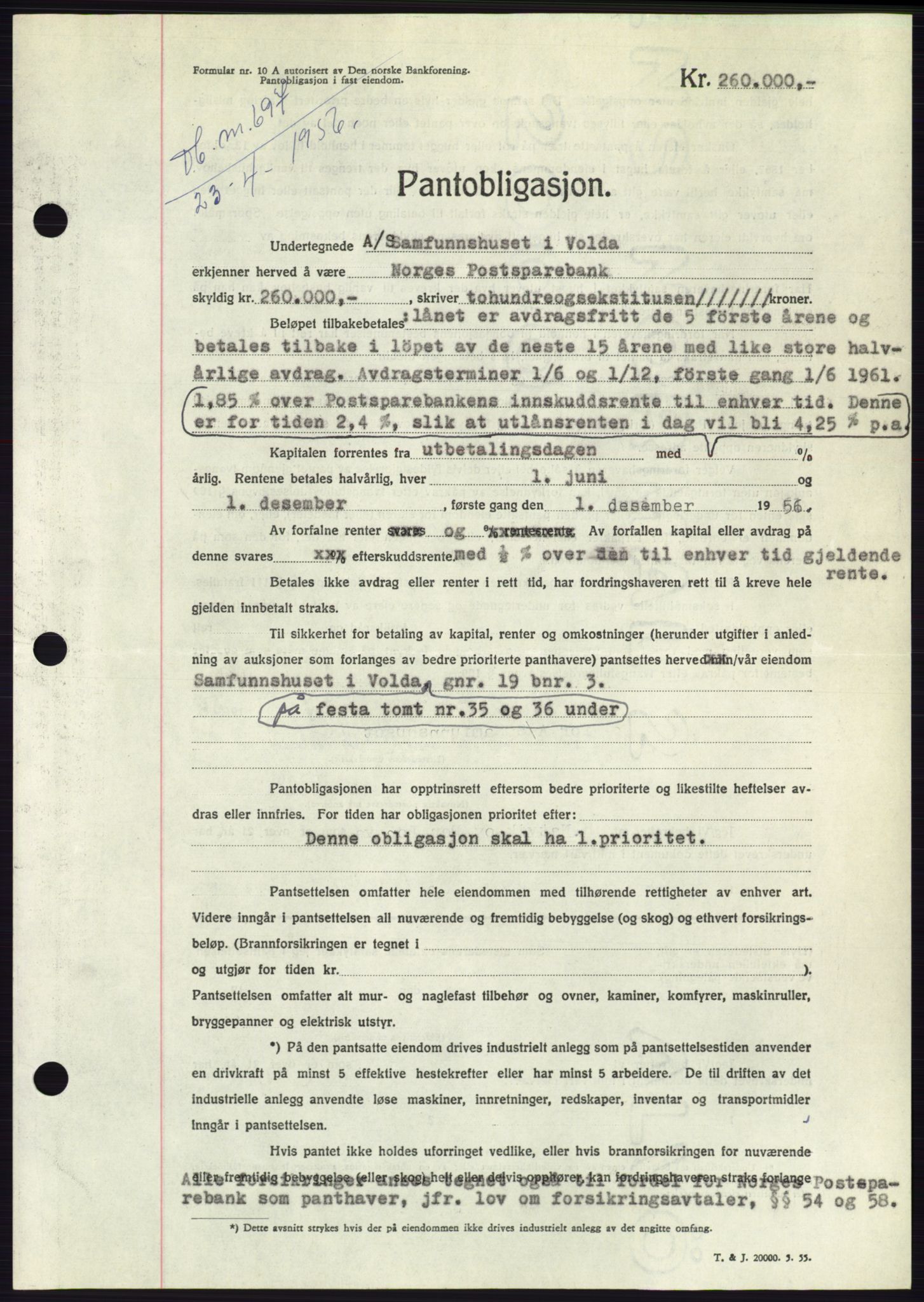 Søre Sunnmøre sorenskriveri, SAT/A-4122/1/2/2C/L0128: Pantebok nr. 16B, 1956-1956, Dagboknr: 697/1956