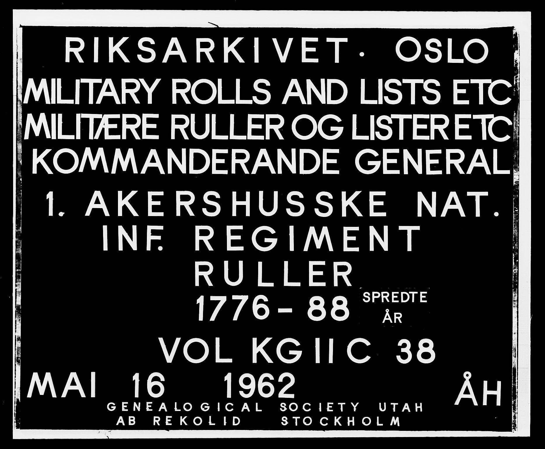 Generalitets- og kommissariatskollegiet, Det kongelige norske kommissariatskollegium, RA/EA-5420/E/Eh/L0038: 1. Akershusiske nasjonale infanteriregiment, 1776-1788, s. 1