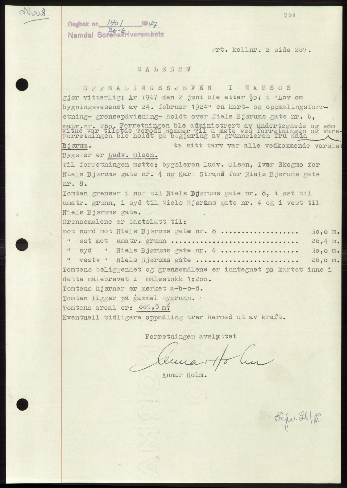 Namdal sorenskriveri, SAT/A-4133/1/2/2C: Pantebok nr. -, 1947-1947, Dagboknr: 1401/1947