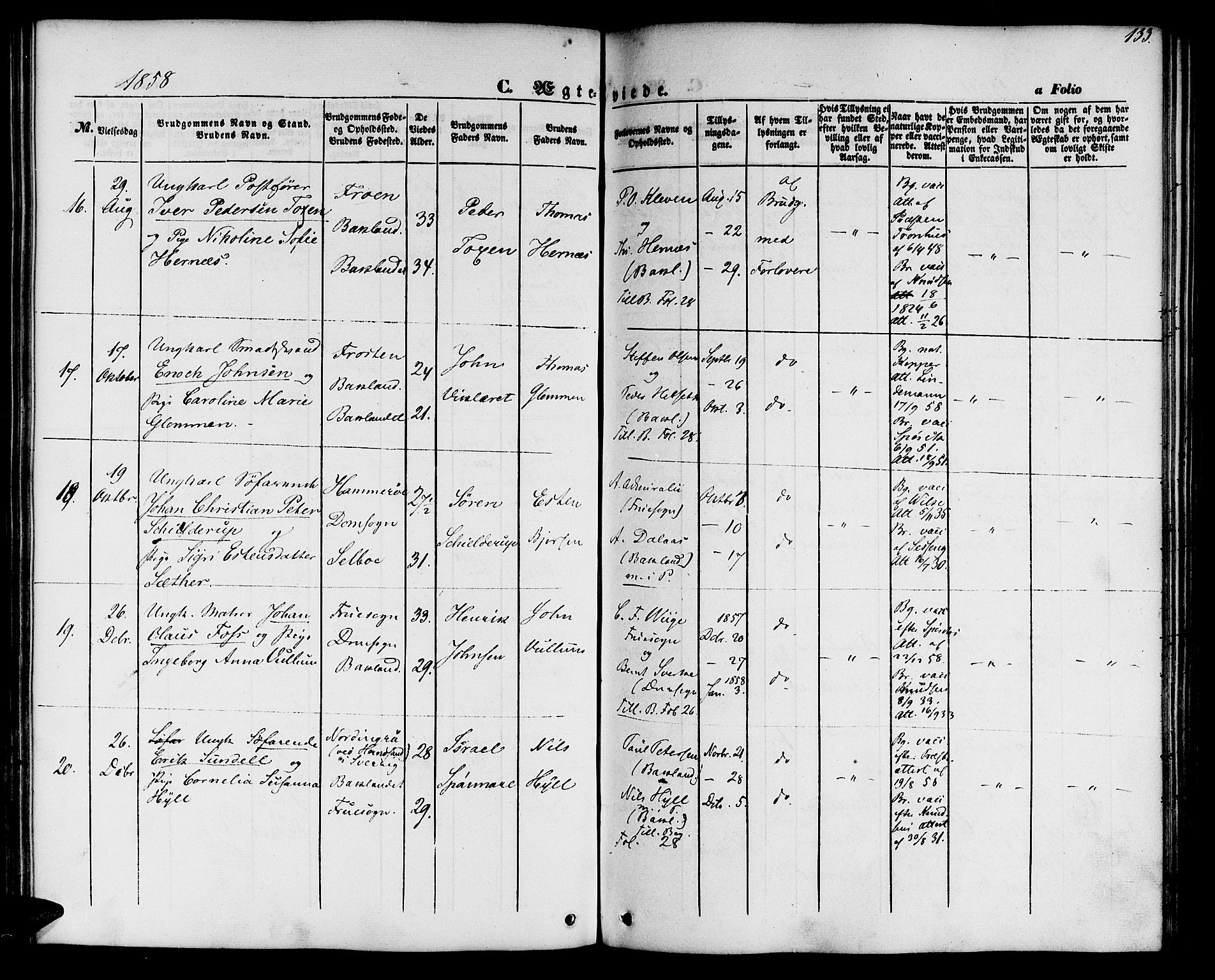 Ministerialprotokoller, klokkerbøker og fødselsregistre - Sør-Trøndelag, SAT/A-1456/604/L0184: Ministerialbok nr. 604A05, 1851-1860, s. 133