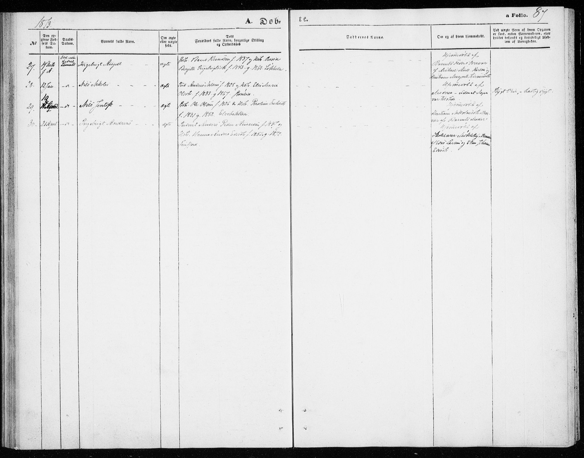 Lenvik sokneprestembete, SATØ/S-1310/H/Ha/Haa/L0009kirke: Ministerialbok nr. 9, 1866-1873, s. 87