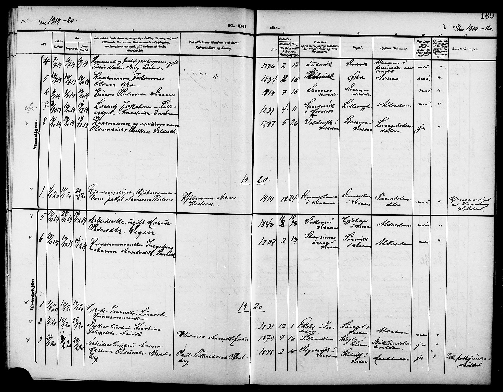 Ministerialprotokoller, klokkerbøker og fødselsregistre - Nord-Trøndelag, SAT/A-1458/744/L0424: Klokkerbok nr. 744C03, 1906-1923, s. 169