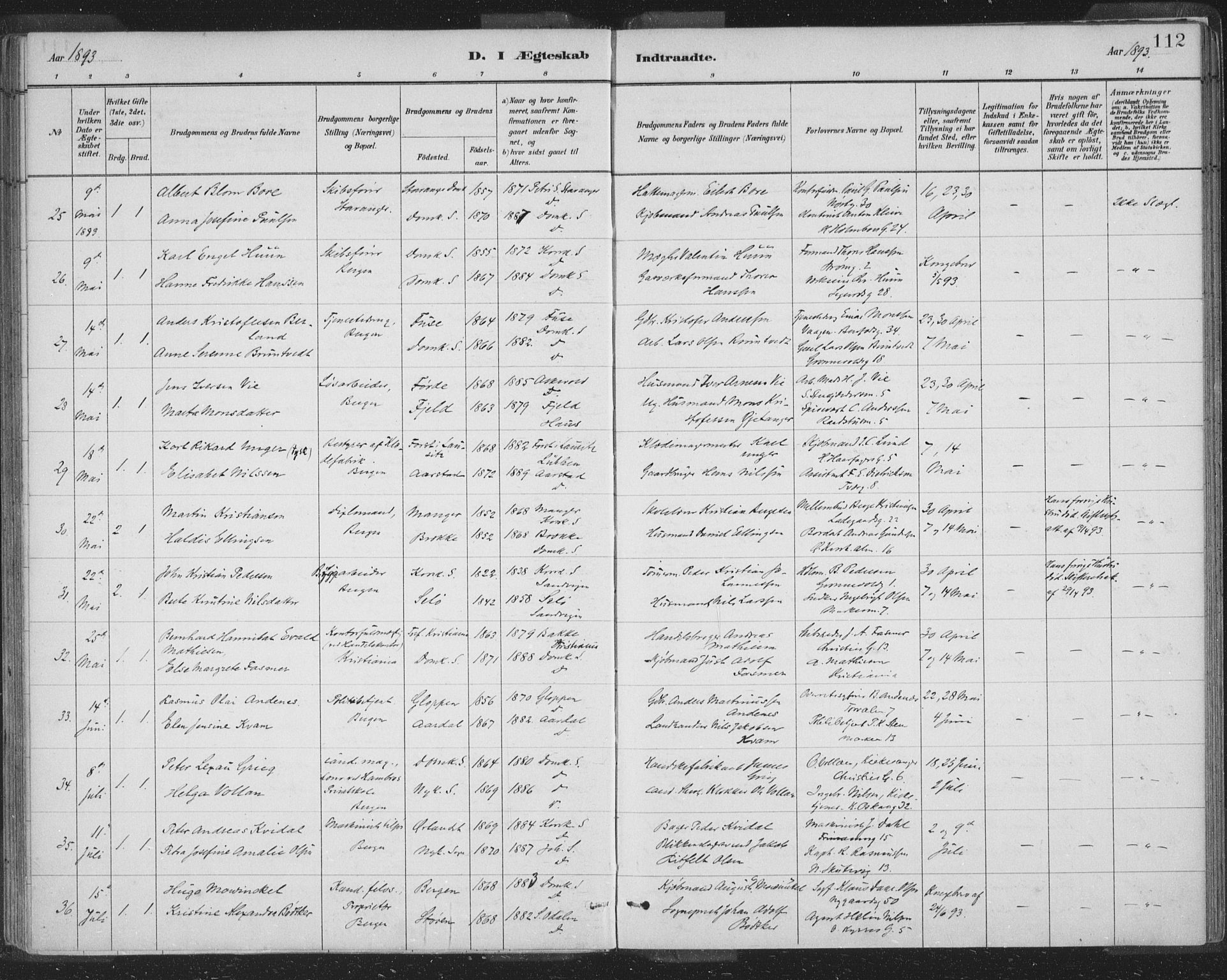 Domkirken sokneprestembete, AV/SAB-A-74801/H/Hab/L0032: Klokkerbok nr. D 4, 1880-1907, s. 112