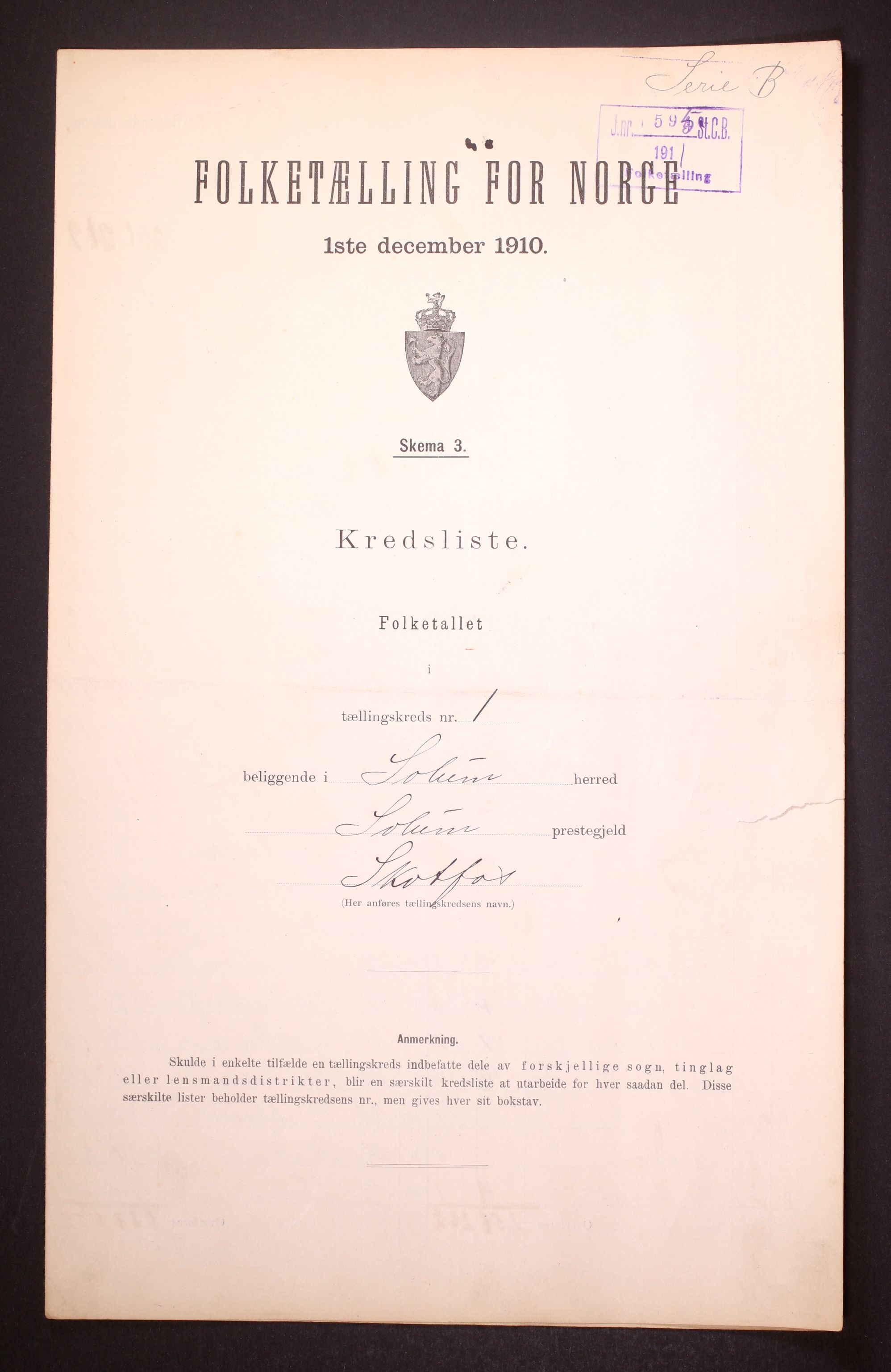 RA, Folketelling 1910 for 0818 Solum herred, 1910, s. 7