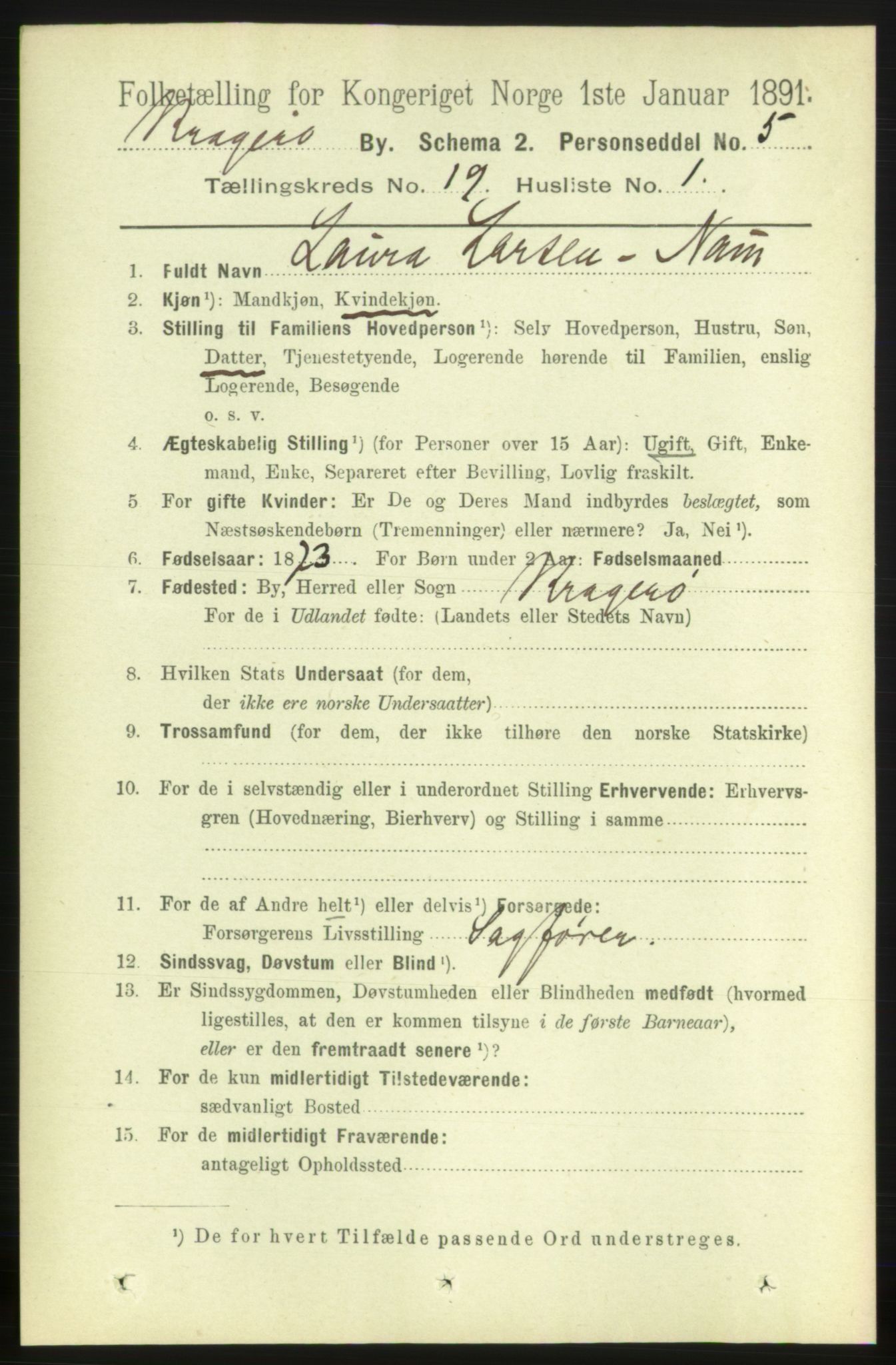 RA, Folketelling 1891 for 0801 Kragerø kjøpstad, 1891, s. 4525