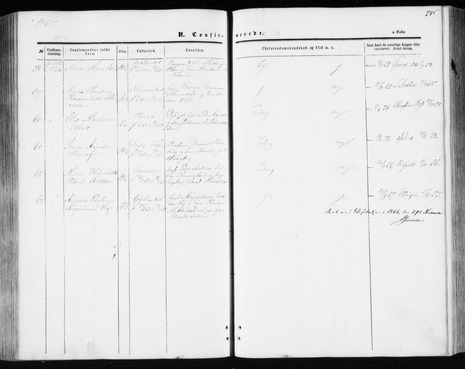 Ministerialprotokoller, klokkerbøker og fødselsregistre - Sør-Trøndelag, SAT/A-1456/606/L0292: Ministerialbok nr. 606A07, 1856-1865, s. 285