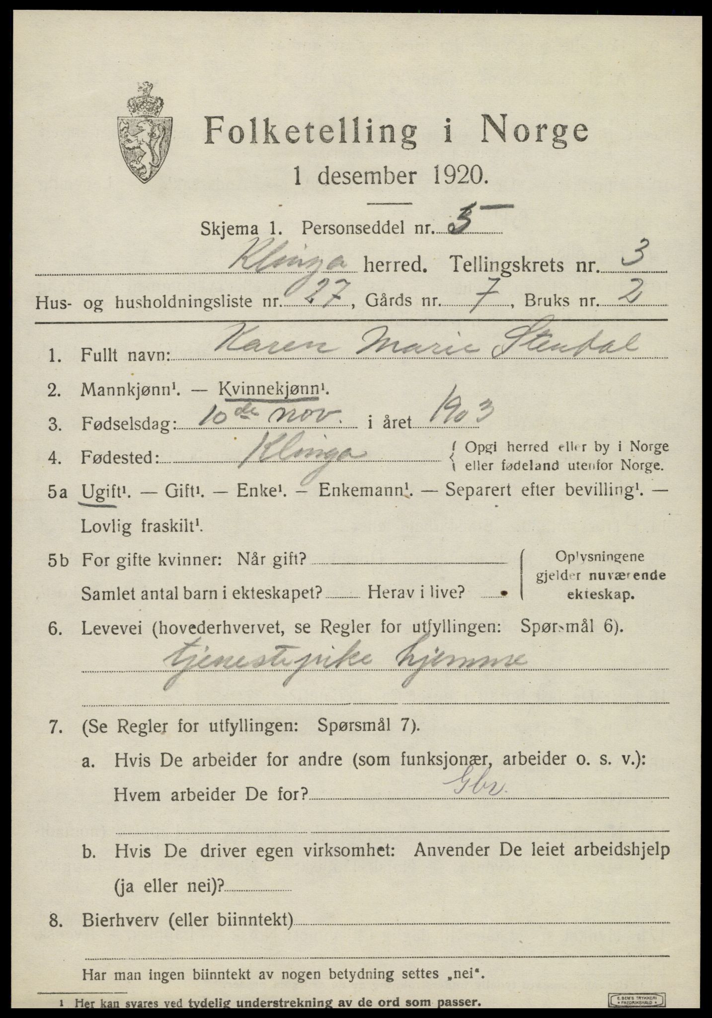 SAT, Folketelling 1920 for 1746 Klinga herred, 1920, s. 2395