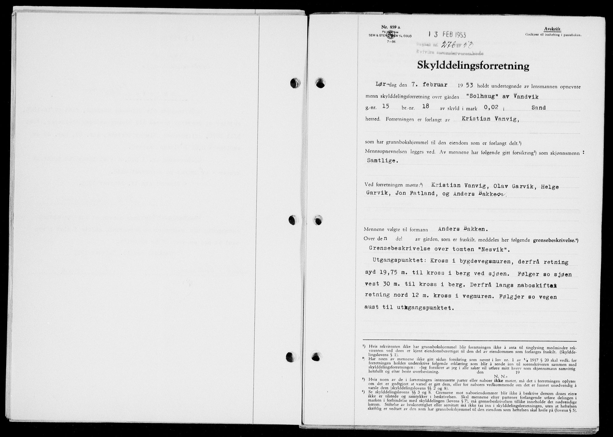 Ryfylke tingrett, SAST/A-100055/001/II/IIB/L0120: Pantebok nr. 99, 1952-1953, Dagboknr: 276/1953