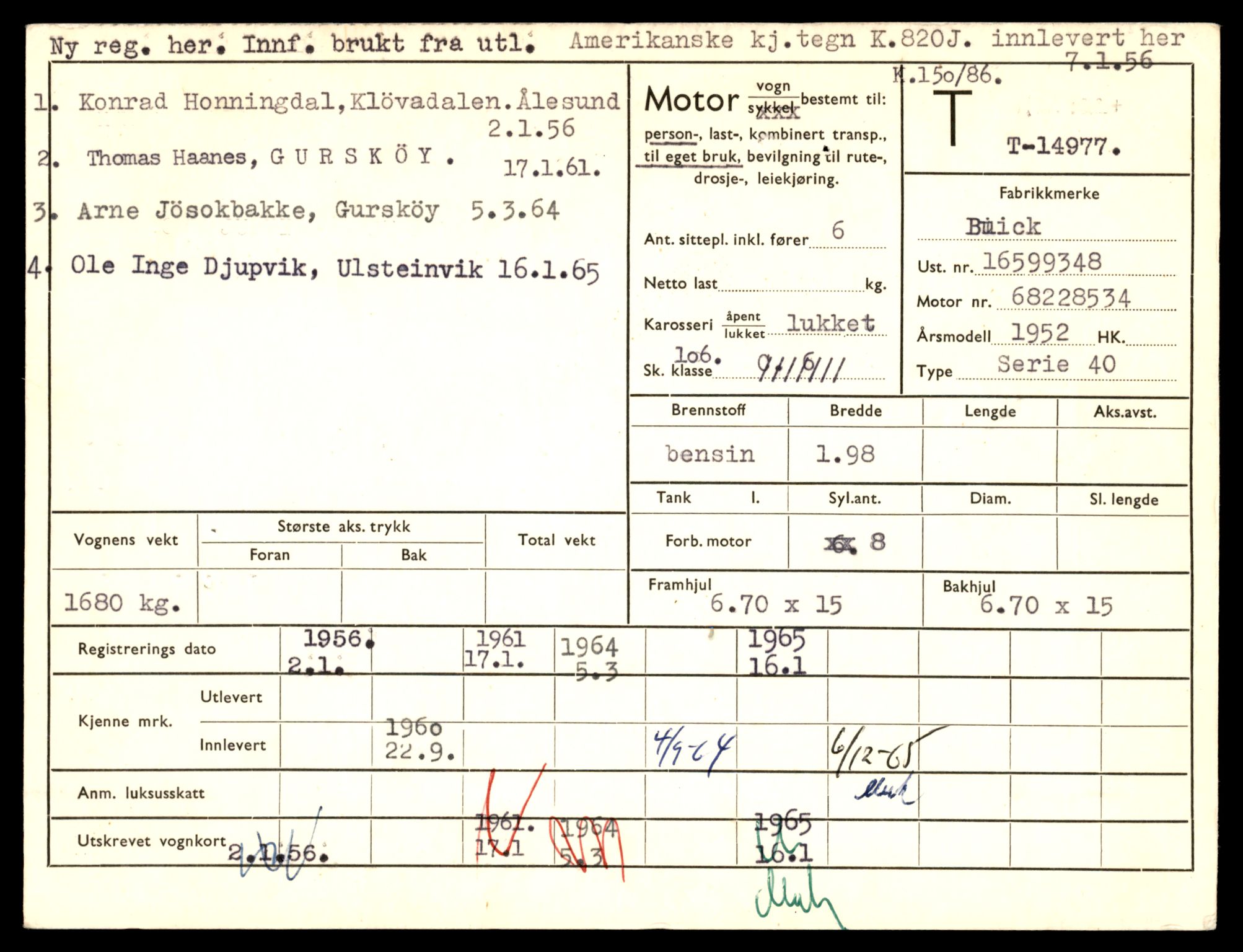 Møre og Romsdal vegkontor - Ålesund trafikkstasjon, AV/SAT-A-4099/F/Fe/L0049: Registreringskort for kjøretøy T 14864 - T 18613, 1927-1998, s. 2671