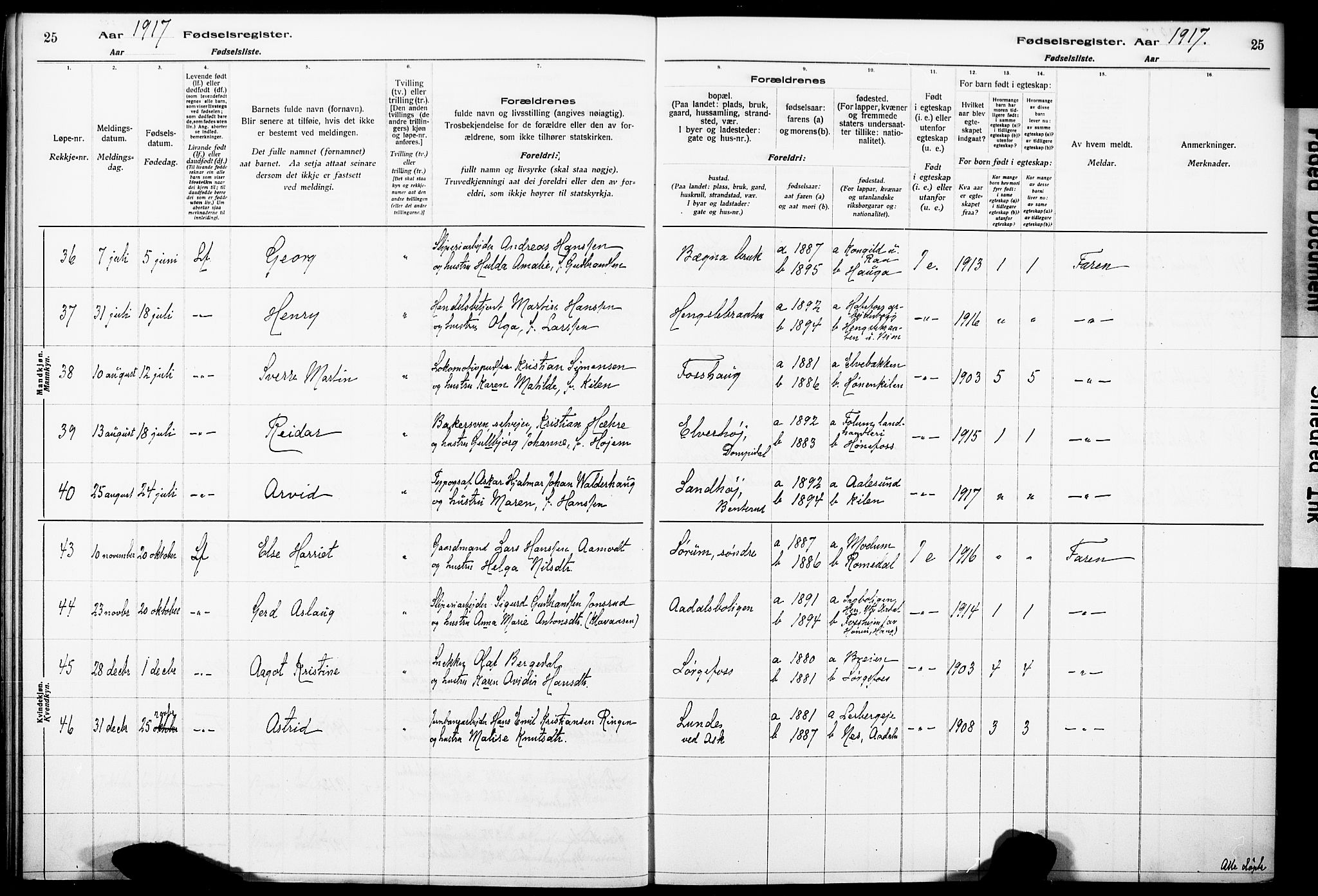 Norderhov kirkebøker, AV/SAKO-A-237/J/Ja/L0001: Fødselsregister nr. 1, 1916-1930, s. 25