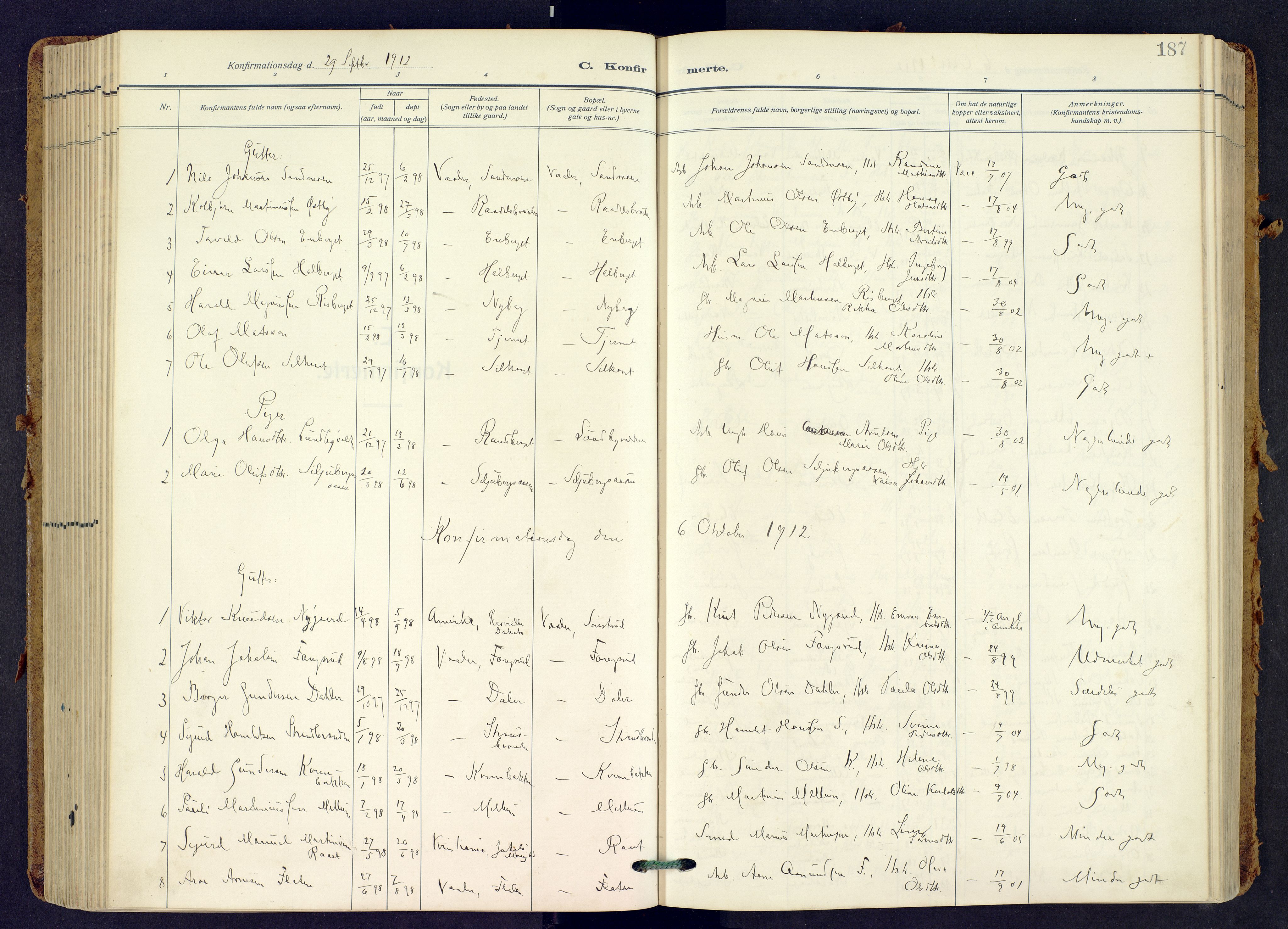 Våler prestekontor, Hedmark, AV/SAH-PREST-040/H/Ha/Haa/L0009: Ministerialbok nr. 9, 1912-1940, s. 187