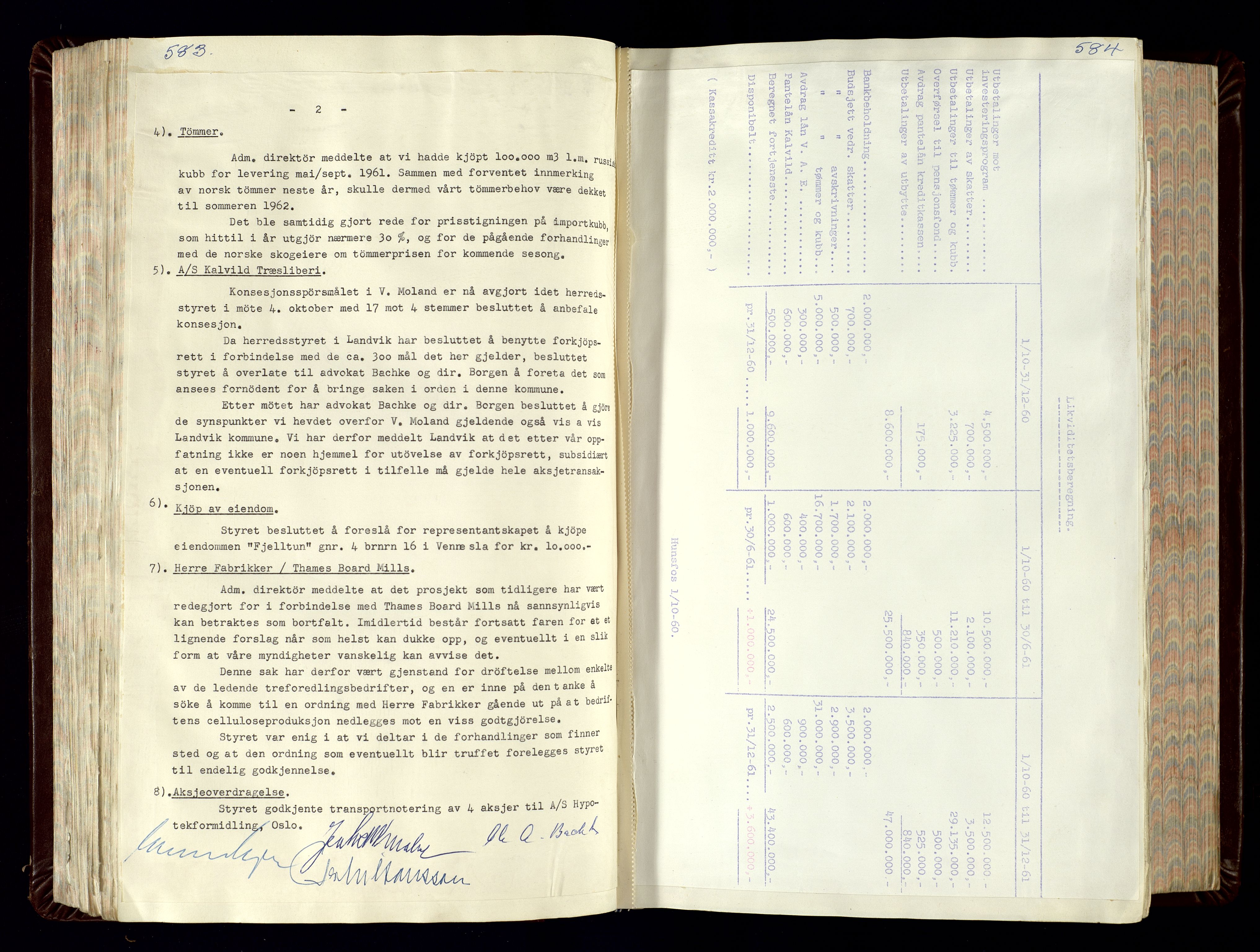 Hunsfos fabrikker, SAK/D/1440/02/L0007: Referatprotokoll fra styremøter (møte nr 114-221), 1951-1964, s. 583-584