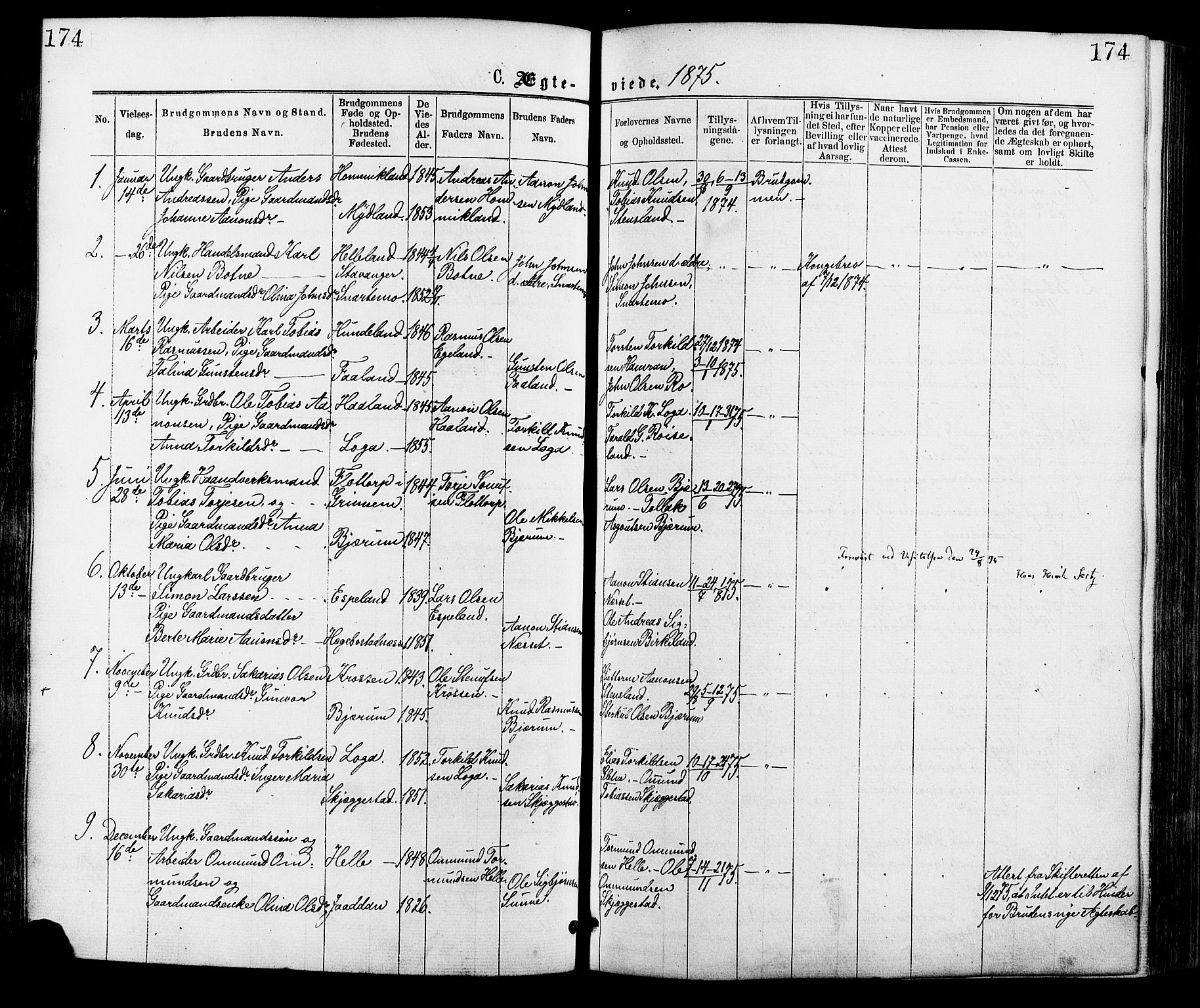 Hægebostad sokneprestkontor, AV/SAK-1111-0024/F/Fa/Faa/L0005: Ministerialbok nr. A 5, 1864-1886, s. 174