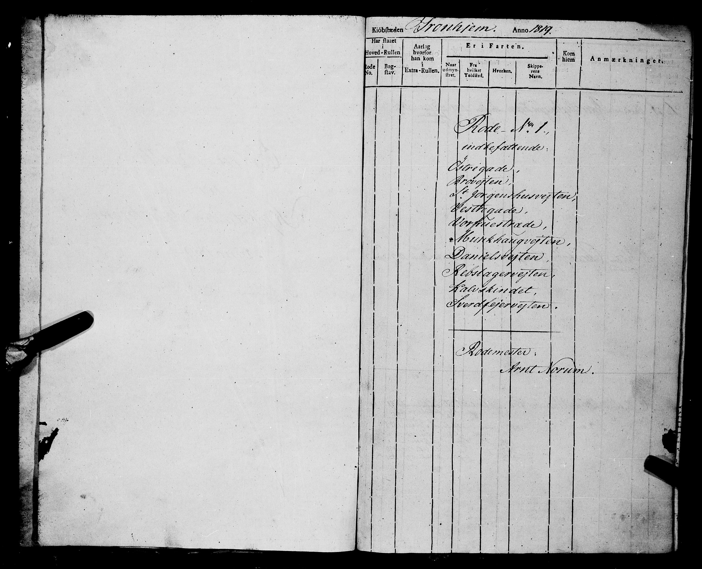 Sjøinnrulleringen - Trondhjemske distrikt, AV/SAT-A-5121/01/L0017: Rulle over Trondhjem by, 1819