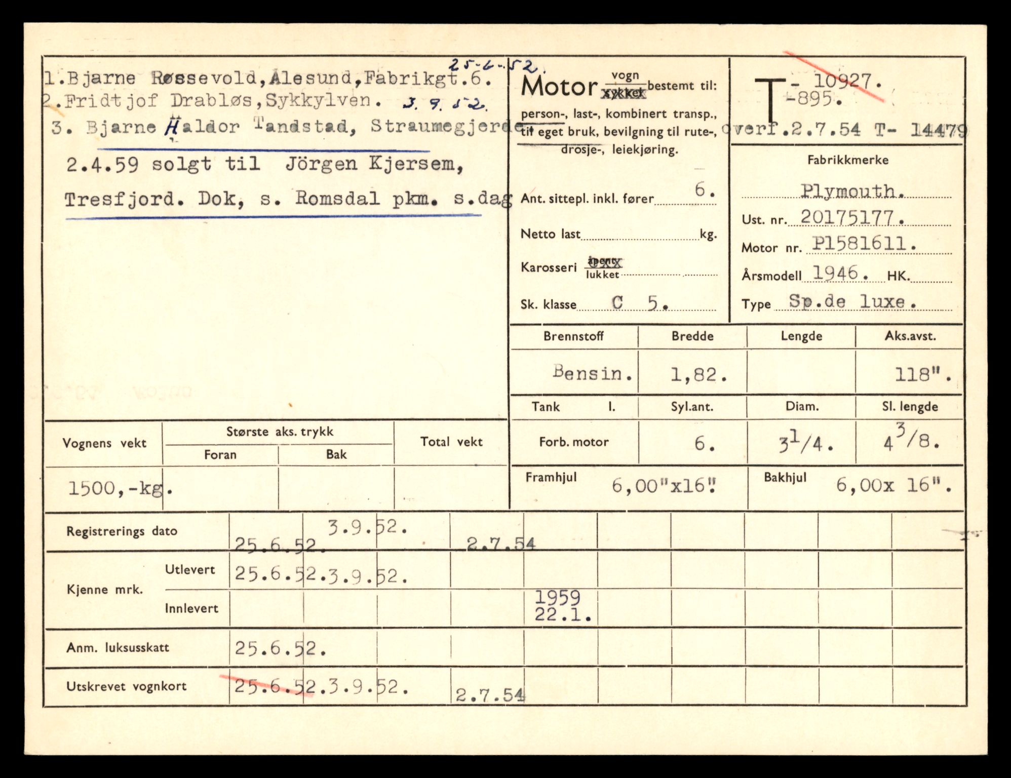 Møre og Romsdal vegkontor - Ålesund trafikkstasjon, AV/SAT-A-4099/F/Fe/L0046: Registreringskort for kjøretøy T 14445 - T 14579, 1927-1998