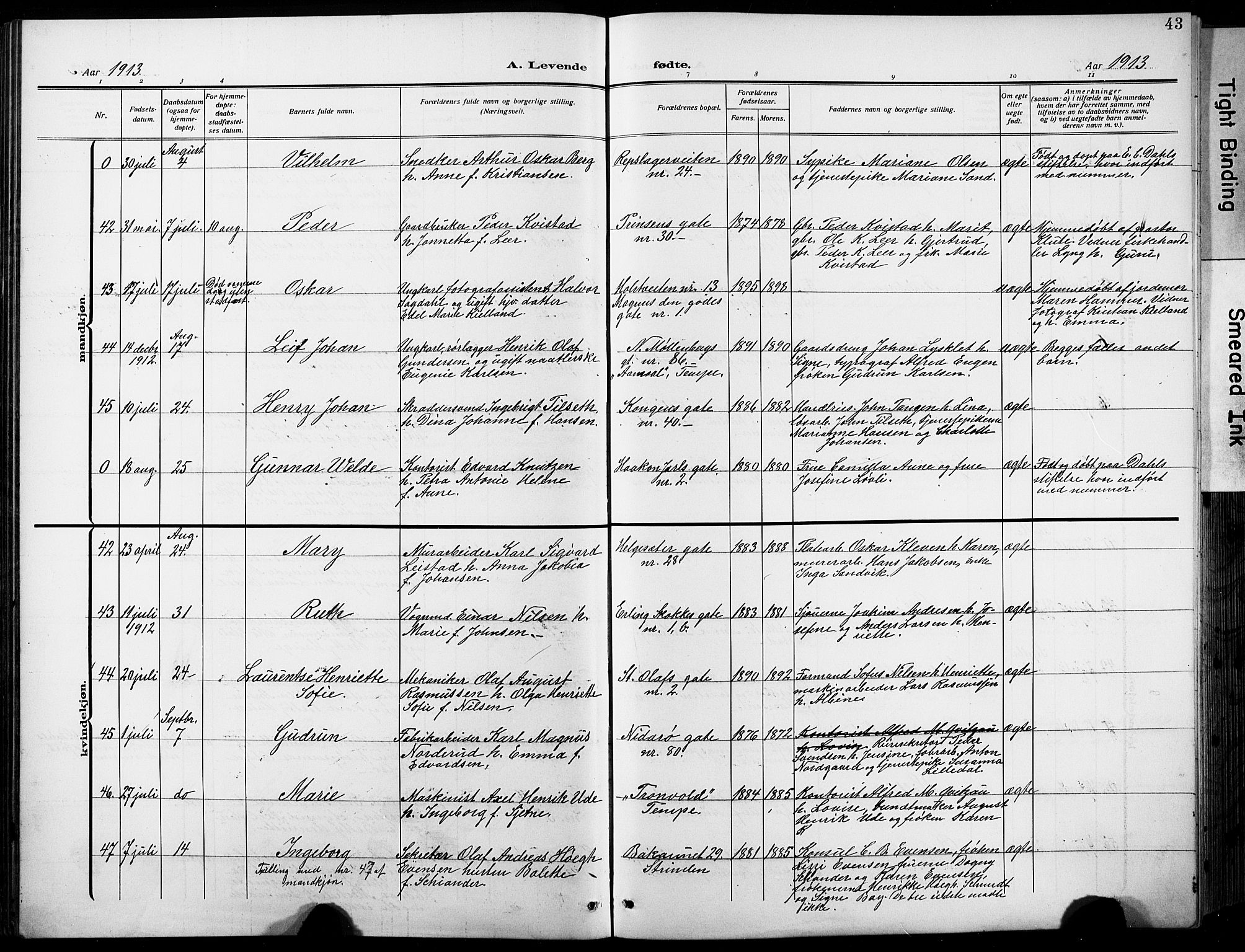Ministerialprotokoller, klokkerbøker og fødselsregistre - Sør-Trøndelag, AV/SAT-A-1456/601/L0096: Klokkerbok nr. 601C14, 1911-1931, s. 43