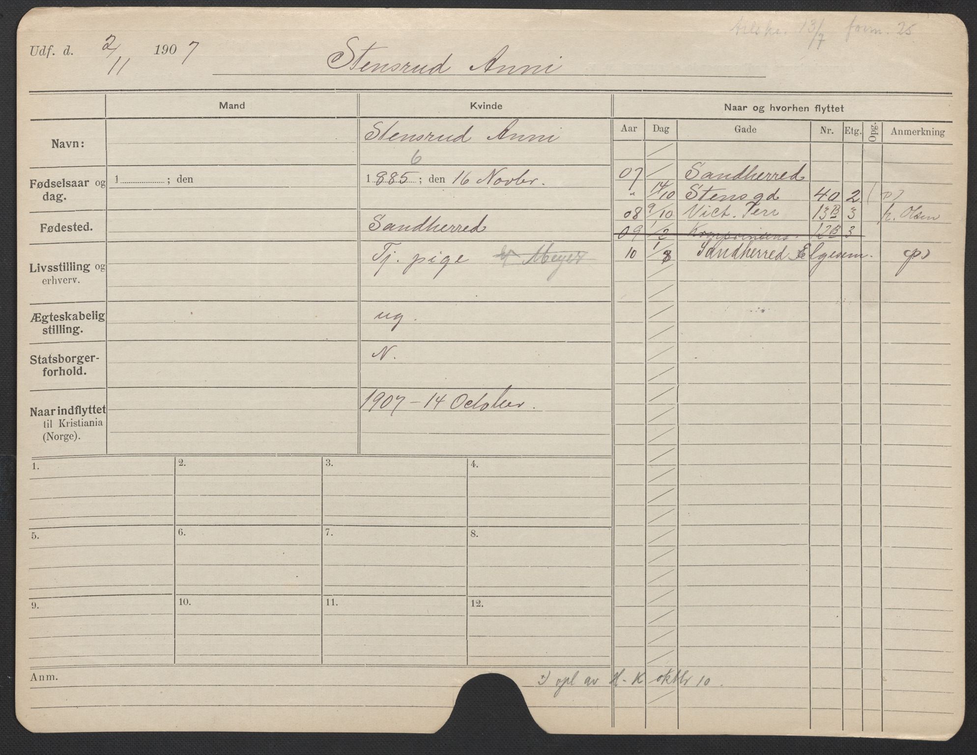 Oslo folkeregister, Registerkort, SAO/A-11715/F/Fa/Fac/L0024: Kvinner, 1906-1914, s. 301a