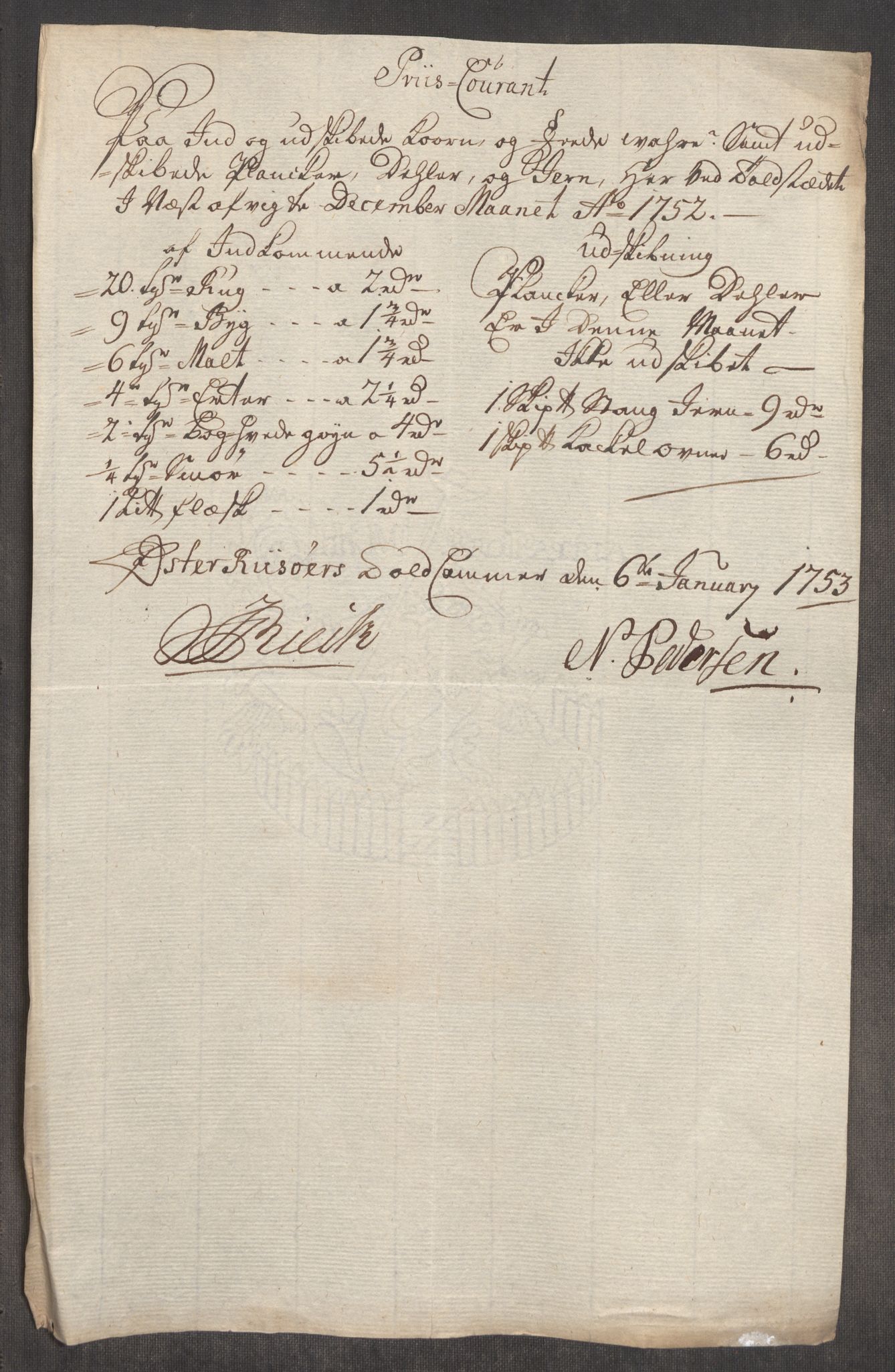 Rentekammeret inntil 1814, Realistisk ordnet avdeling, AV/RA-EA-4070/Oe/L0004: [Ø1]: Priskuranter, 1749-1752, s. 961