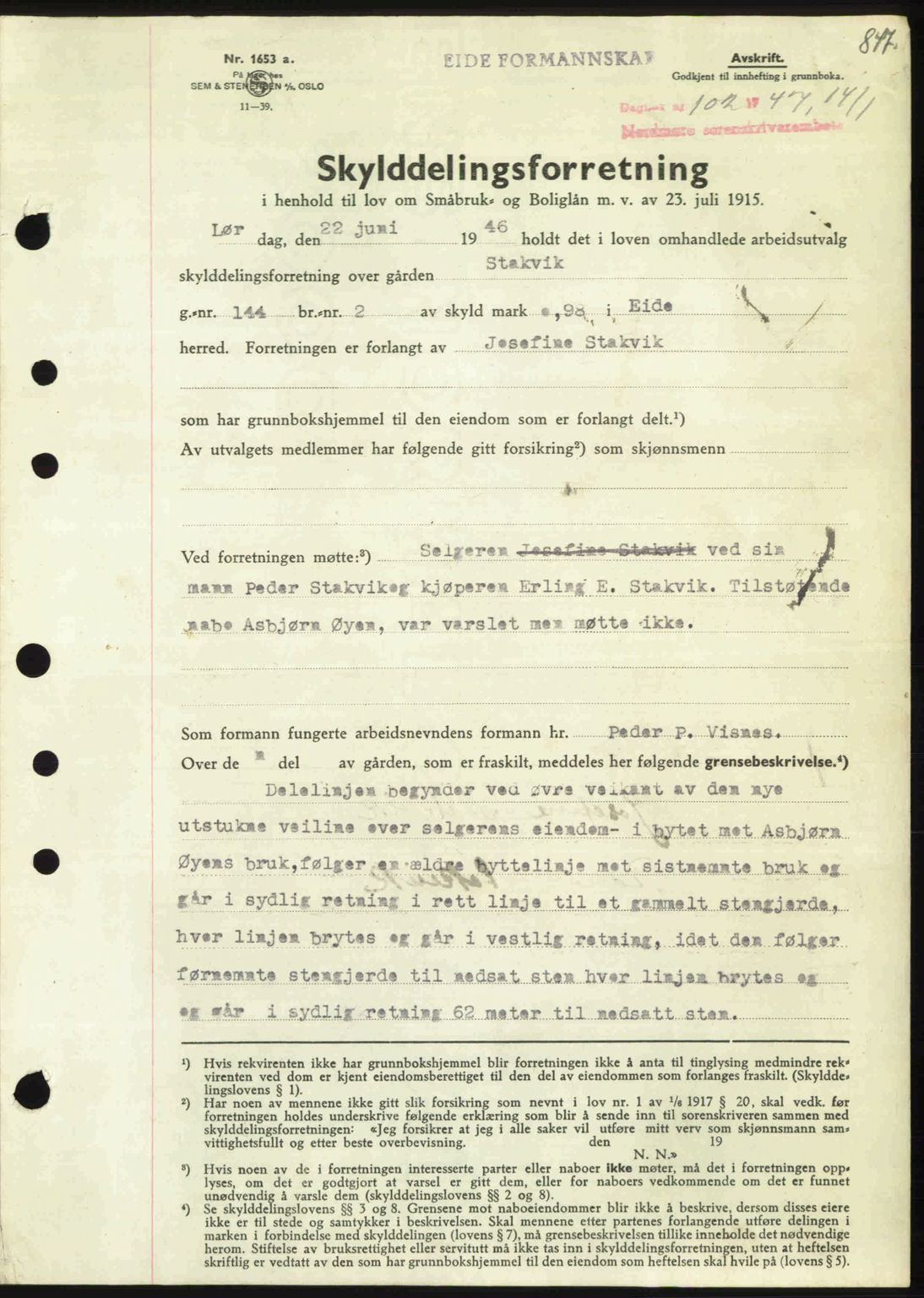 Nordmøre sorenskriveri, SAT/A-4132/1/2/2Ca: Pantebok nr. A103, 1946-1947, Dagboknr: 102/1947