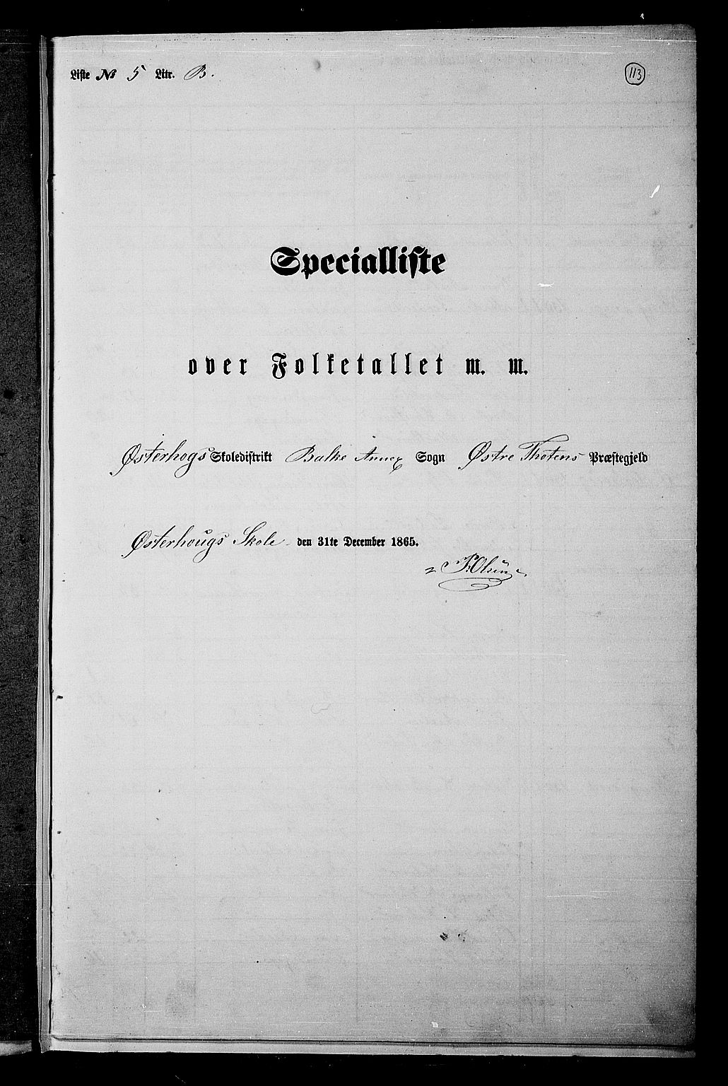 RA, Folketelling 1865 for 0528P Østre Toten prestegjeld, 1865, s. 122