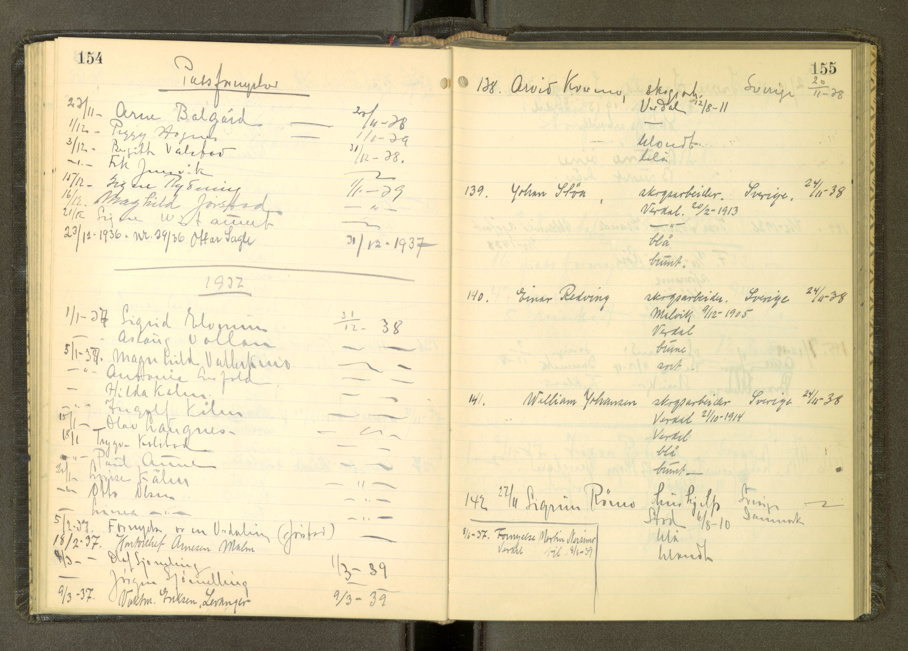 Inntrøndelag politikammer, AV/SAT-A-1854/4/I/Ia/L0001: Passprotokoll, 1934-1939, s. 154-155