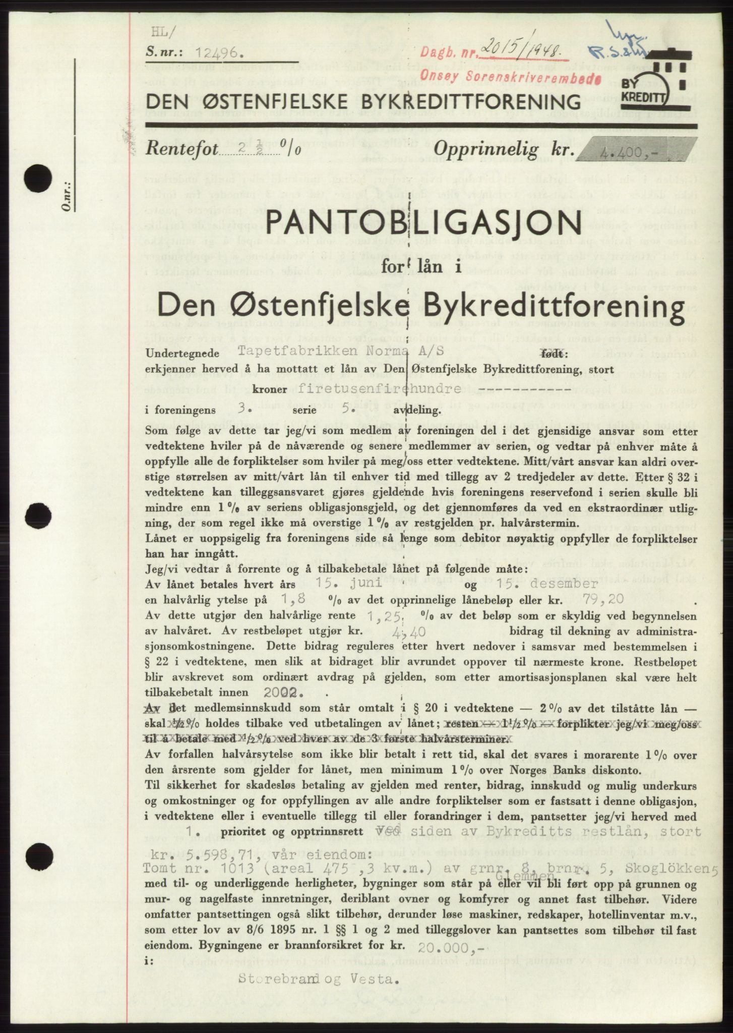 Onsøy sorenskriveri, SAO/A-10474/G/Ga/Gac/L0007: Pantebok nr. B 14-7, 1948-1948, Dagboknr: 2015/1948