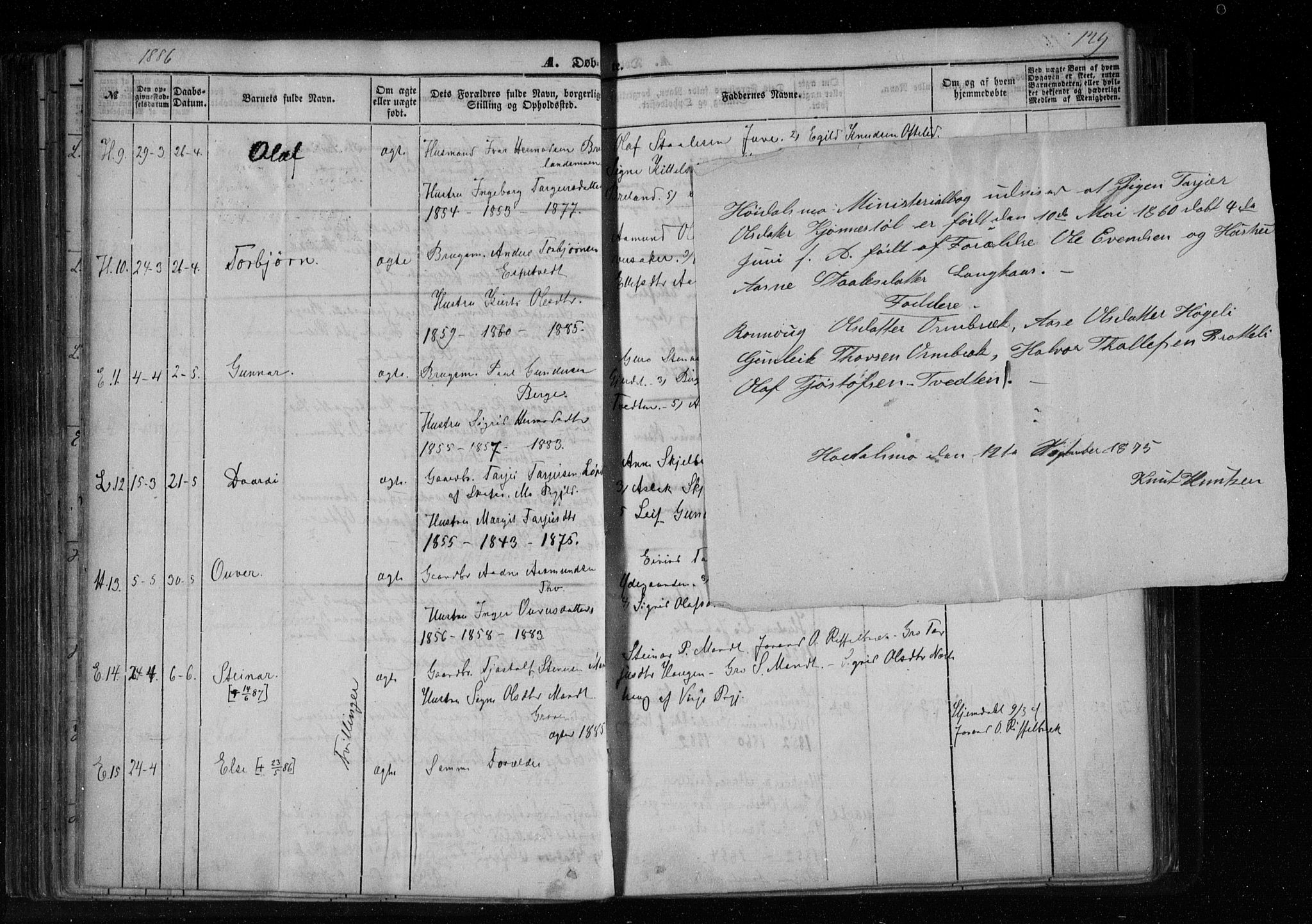 Lårdal kirkebøker, AV/SAKO-A-284/F/Fa/L0006: Ministerialbok nr. I 6, 1861-1886, s. 129