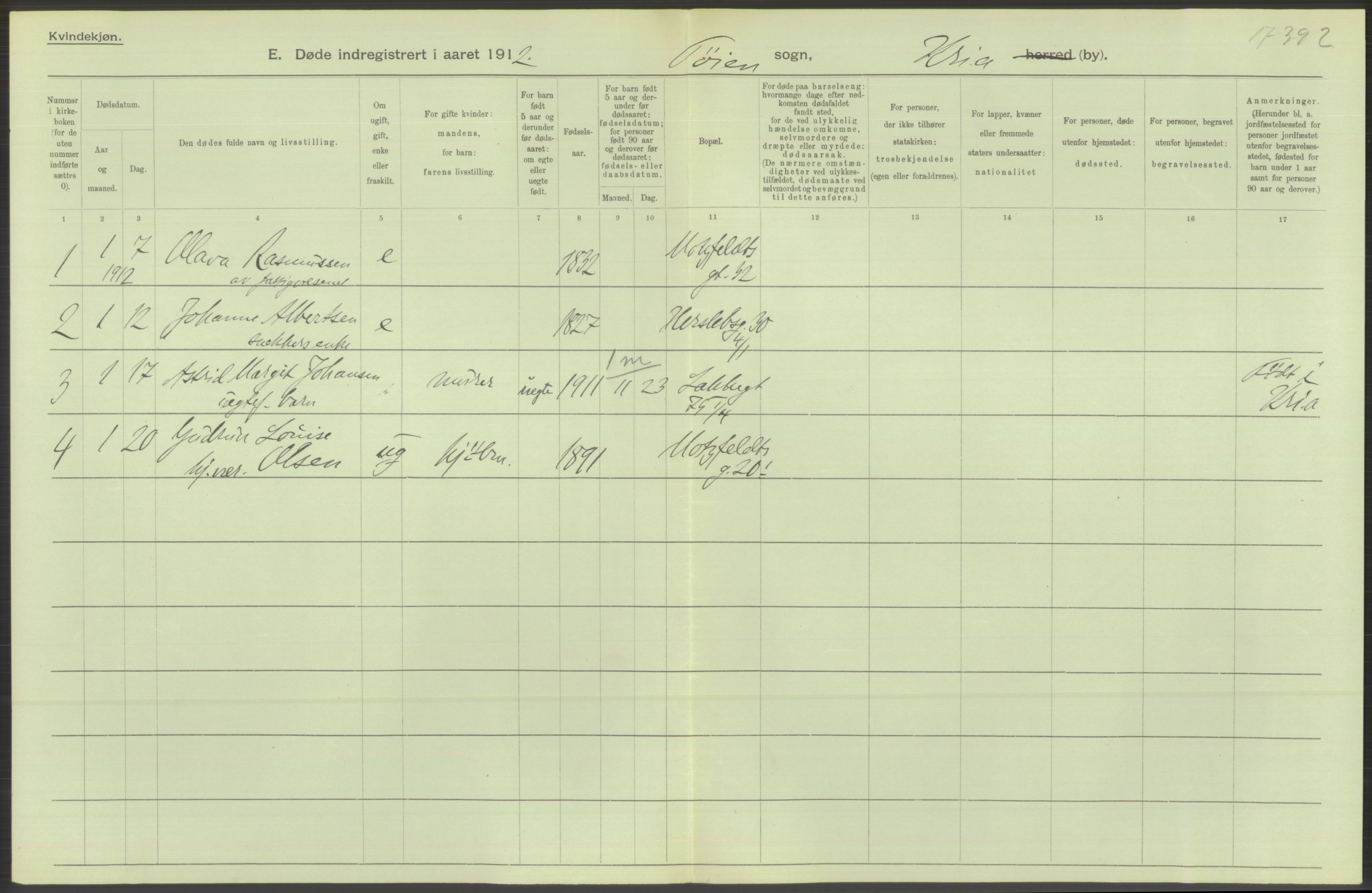 Statistisk sentralbyrå, Sosiodemografiske emner, Befolkning, RA/S-2228/D/Df/Dfb/Dfbb/L0010: Kristiania: Døde, dødfødte, 1912, s. 390