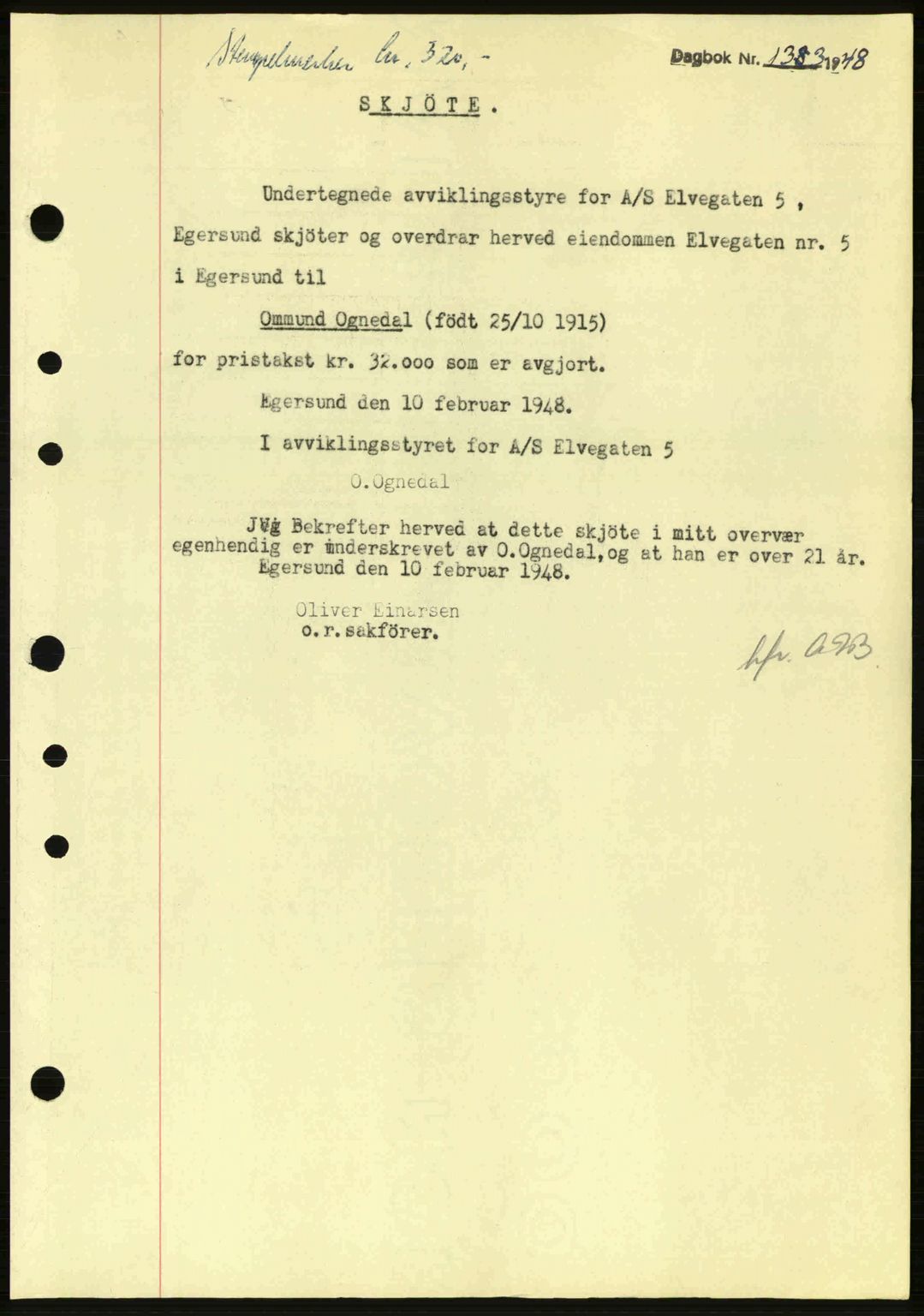 Dalane sorenskriveri, SAST/A-100309/02/G/Gb/L0051: Pantebok nr. A11, 1947-1948, Dagboknr: 133/1948