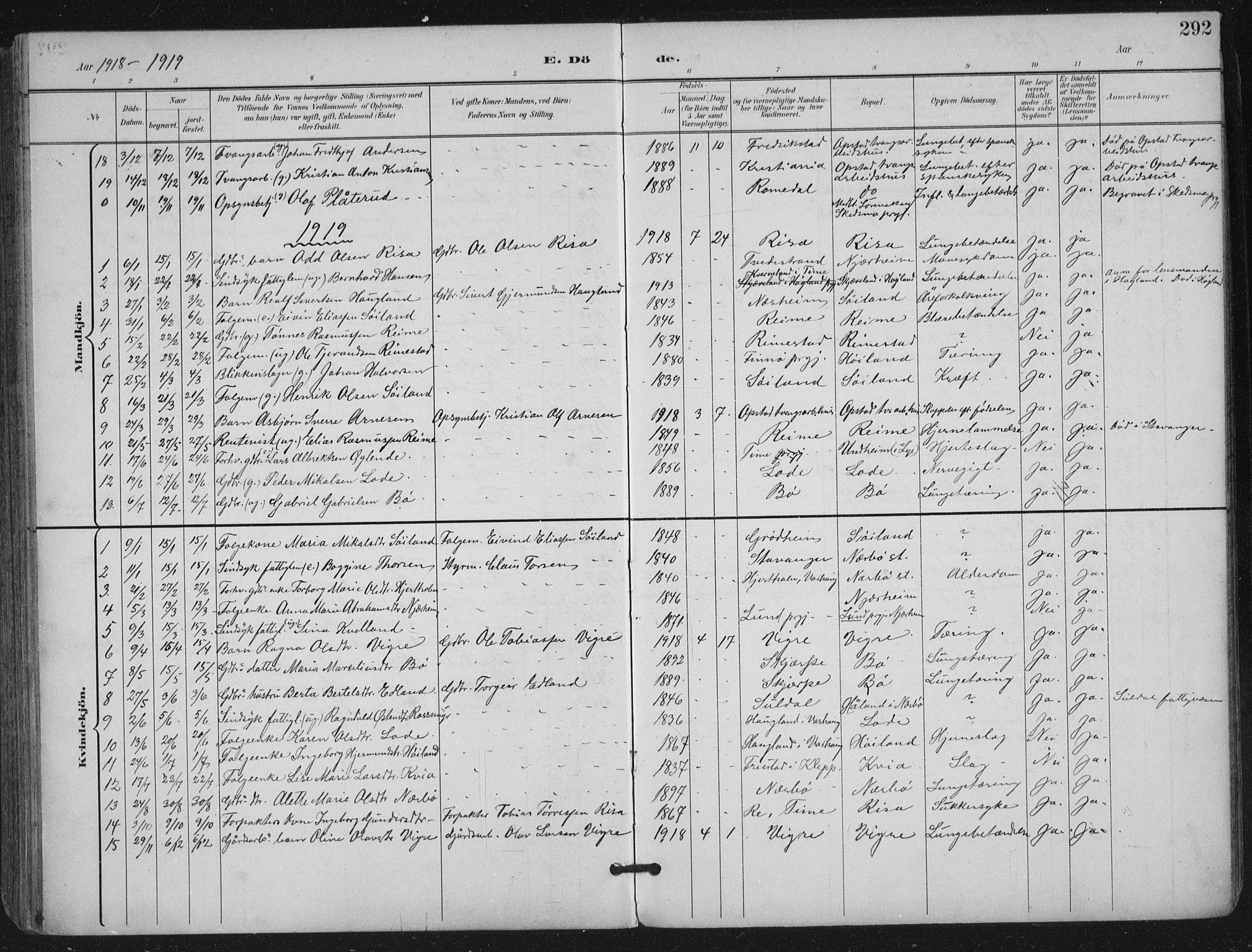 Hå sokneprestkontor, AV/SAST-A-101801/001/30BA/L0012: Ministerialbok nr. A 11, 1897-1924, s. 292
