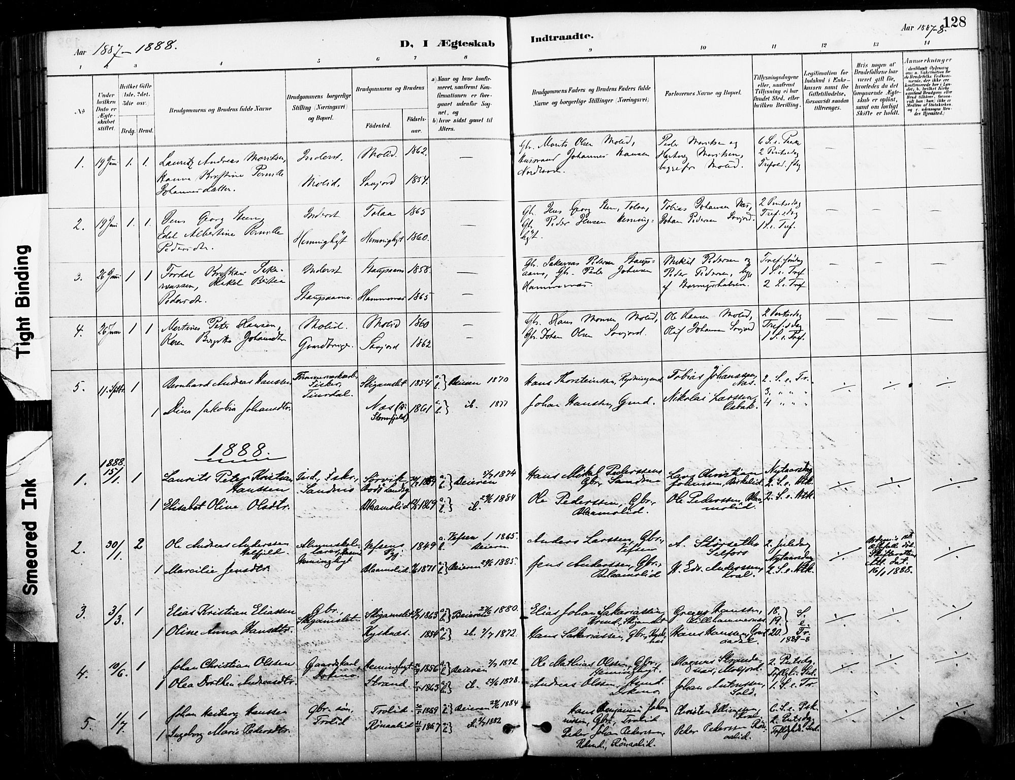 Ministerialprotokoller, klokkerbøker og fødselsregistre - Nordland, AV/SAT-A-1459/846/L0646: Ministerialbok nr. 846A04, 1887-1901, s. 128