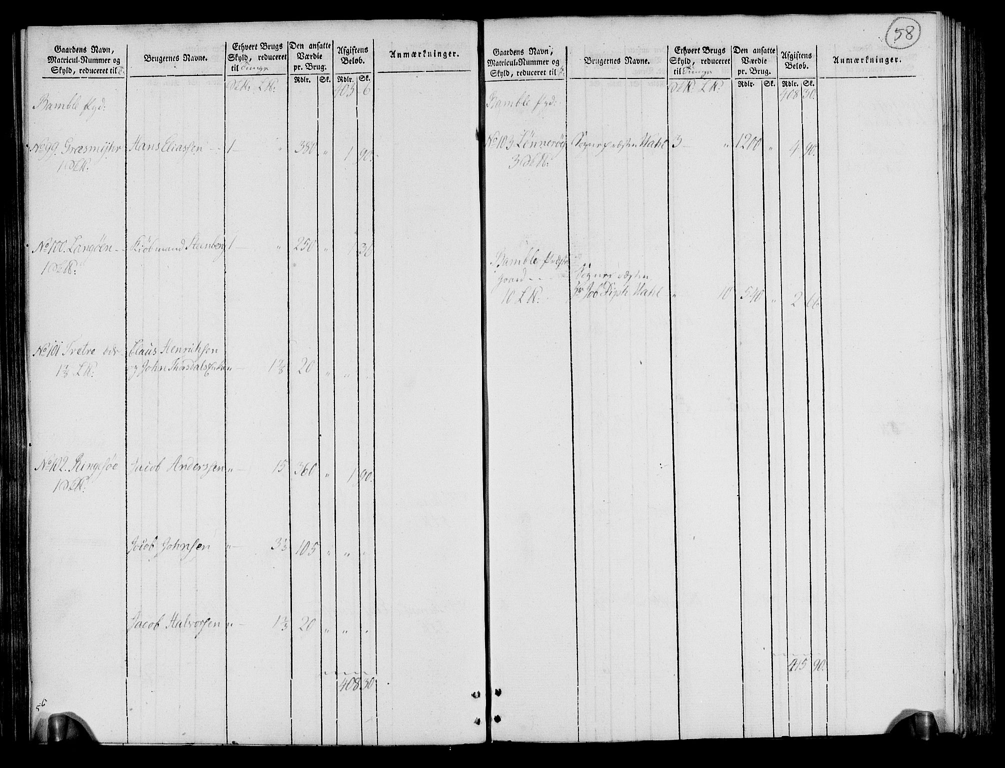 Rentekammeret inntil 1814, Realistisk ordnet avdeling, RA/EA-4070/N/Ne/Nea/L0072: Nedre Telemarken og Bamble fogderi. Oppebørselsregister, 1803, s. 59