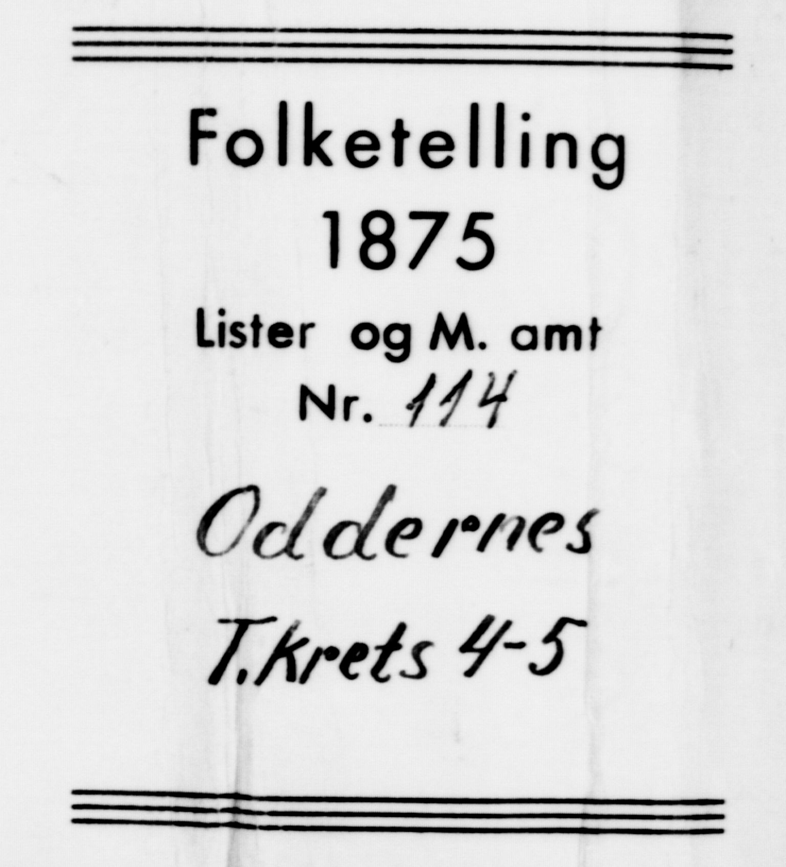 SAK, Folketelling 1875 for 1012P Oddernes prestegjeld, 1875, s. 562