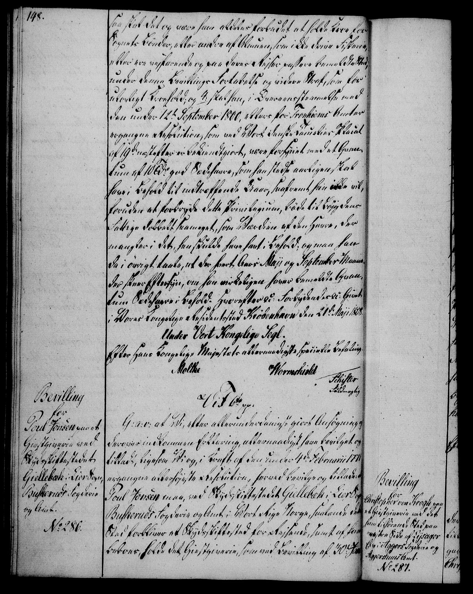 Rentekammeret, Kammerkanselliet, AV/RA-EA-3111/G/Gg/Gga/L0019: Norsk ekspedisjonsprotokoll med register (merket RK 53.19), 1807-1810, s. 148