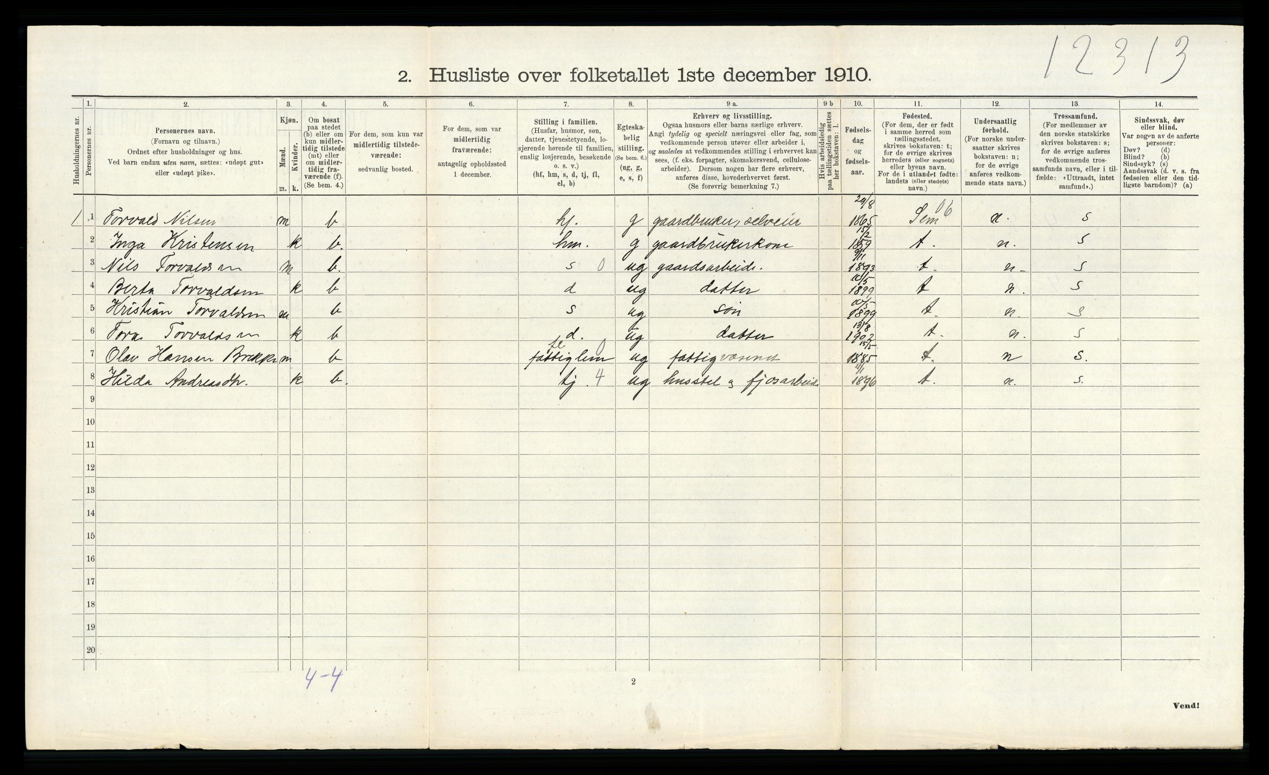 RA, Folketelling 1910 for 0719 Andebu herred, 1910, s. 254
