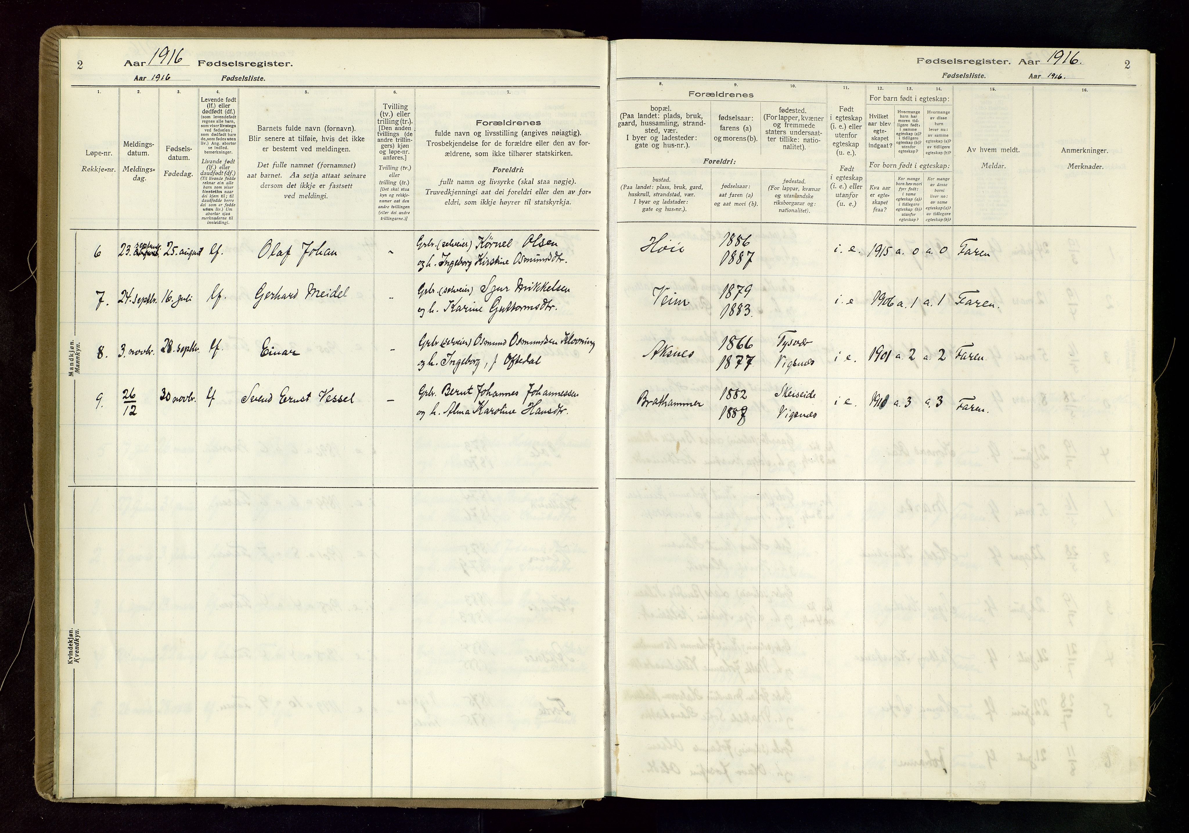 Tysvær sokneprestkontor, AV/SAST-A -101864/I/Id/L0004: Fødselsregister nr. 4, 1916-1979, s. 2