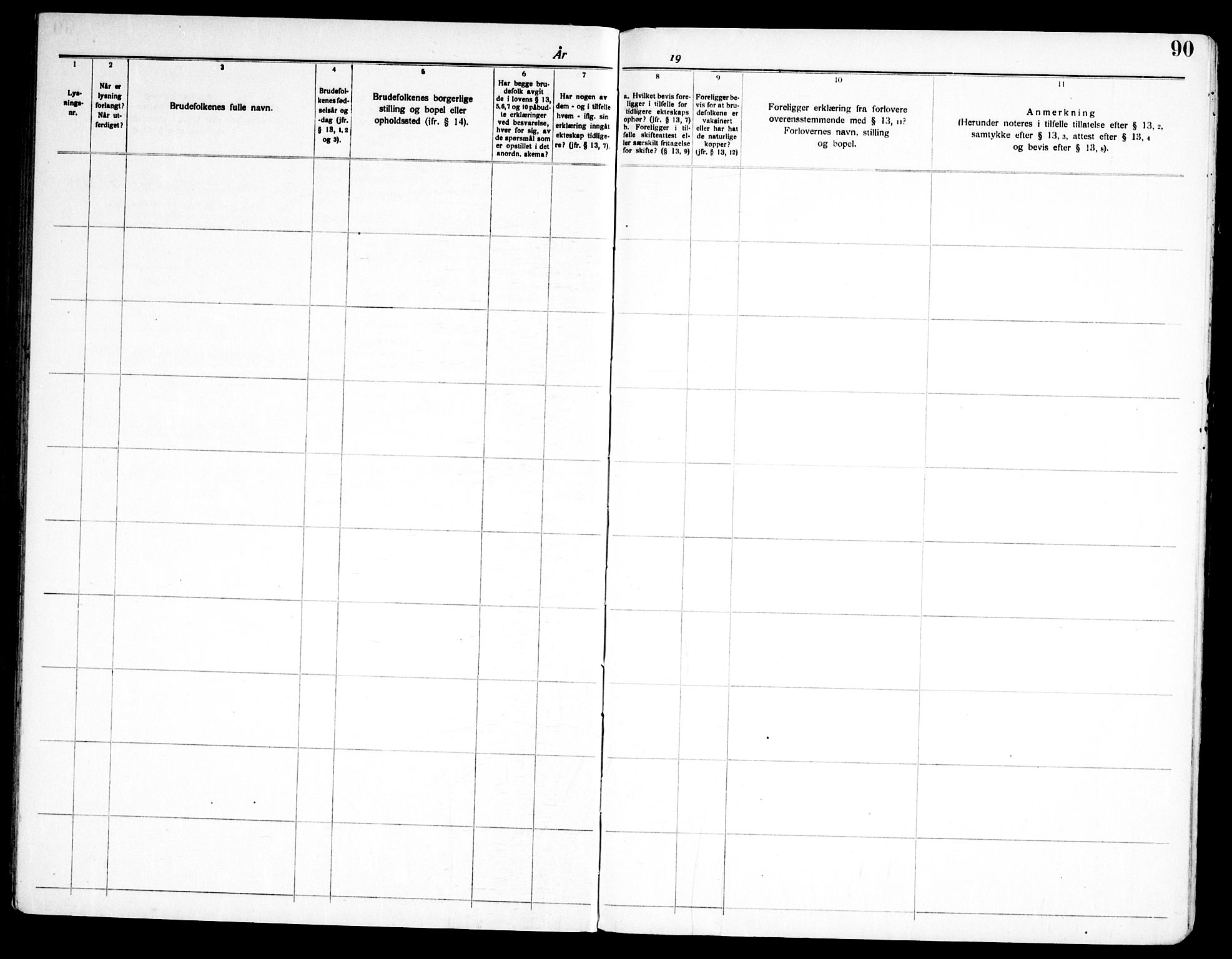 Ullensaker prestekontor Kirkebøker, AV/SAO-A-10236a/H/Ha/L0005: Lysningsprotokoll nr. 5, 1919-1969, s. 90