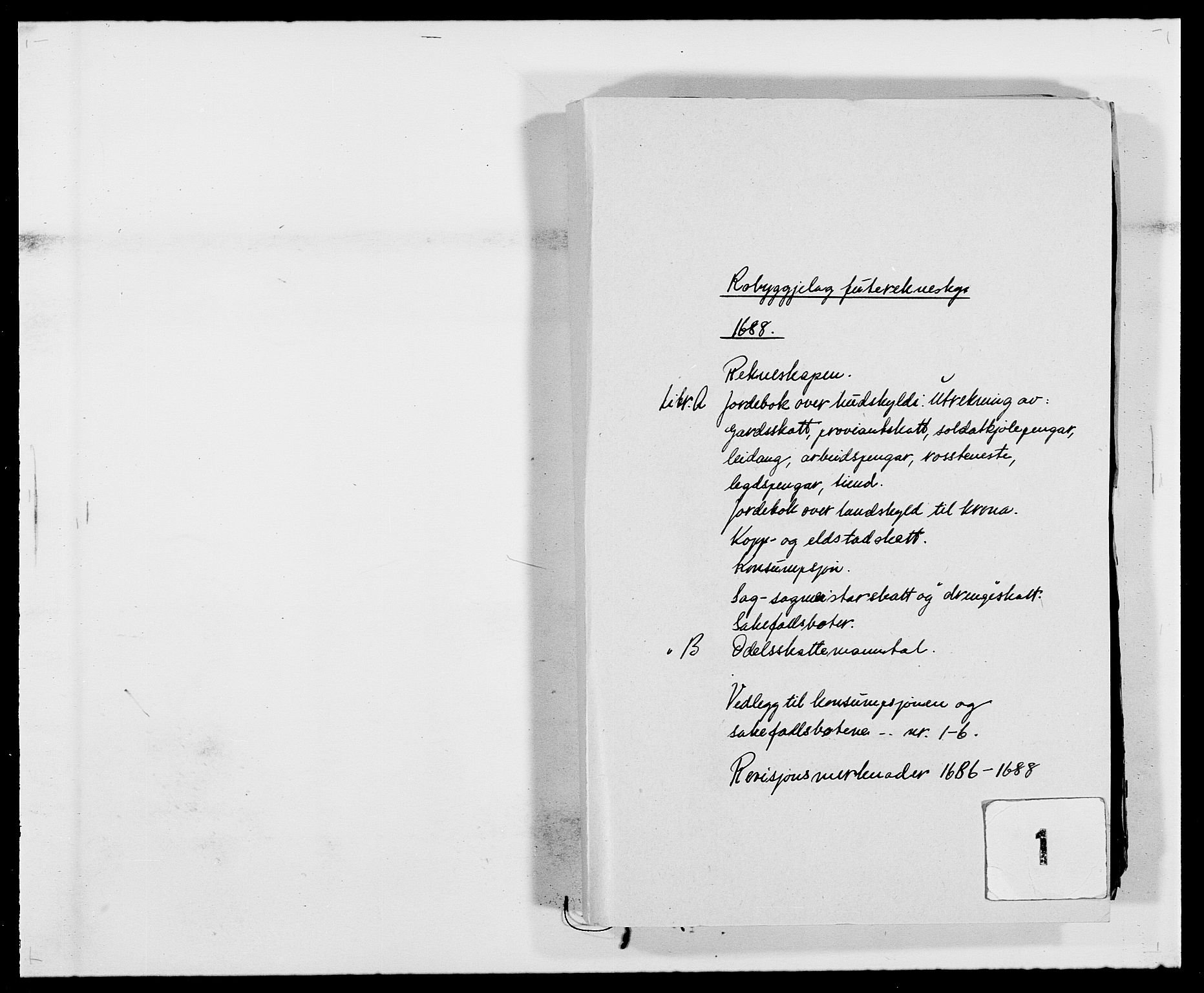 Rentekammeret inntil 1814, Reviderte regnskaper, Fogderegnskap, AV/RA-EA-4092/R40/L2441: Fogderegnskap Råbyggelag, 1688, s. 1