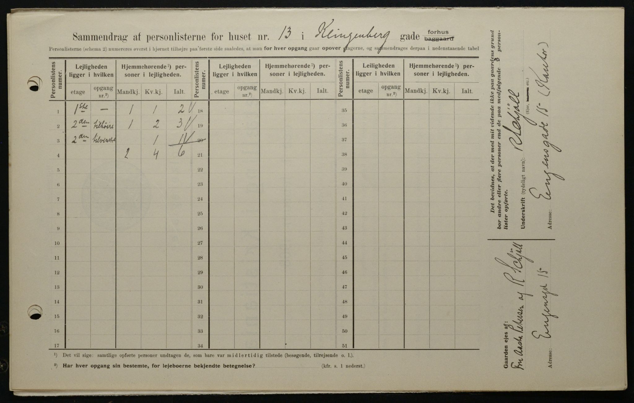 OBA, Kommunal folketelling 1.2.1908 for Kristiania kjøpstad, 1908, s. 46390