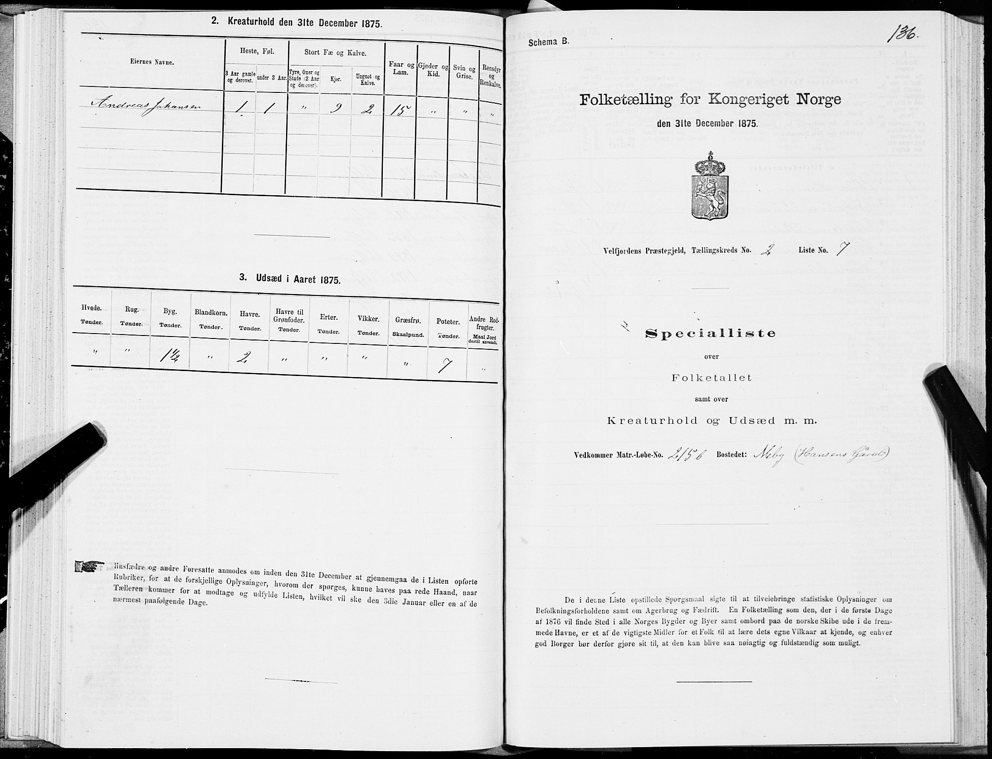 SAT, Folketelling 1875 for 1813P Velfjord prestegjeld, 1875, s. 1136