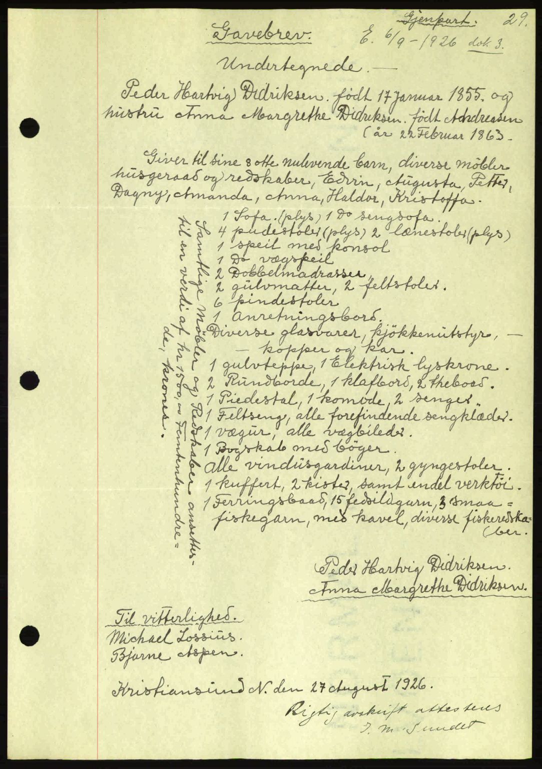 Kristiansund byfogd, AV/SAT-A-4587/A/27: Pantebok nr. 21, 1926-1928, Tingl.dato: 06.09.1926